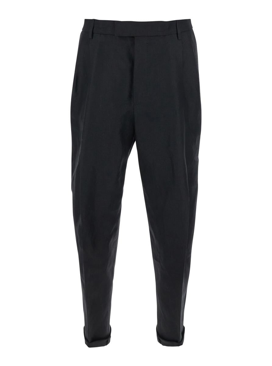 Black Pants With Turn-Up Hem In Linen Man