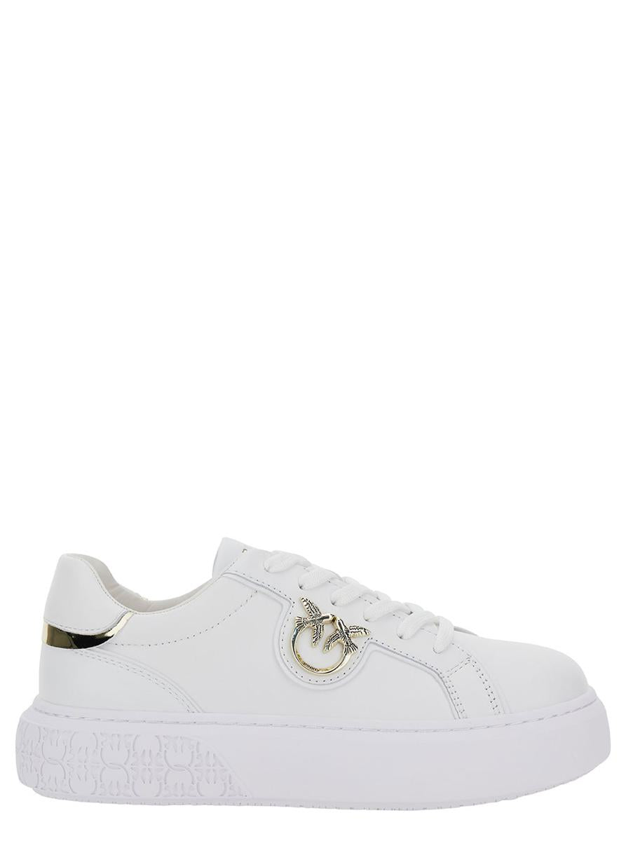 White Low Top Sneakers With Love Birds Diamond Cut In Leather Woman