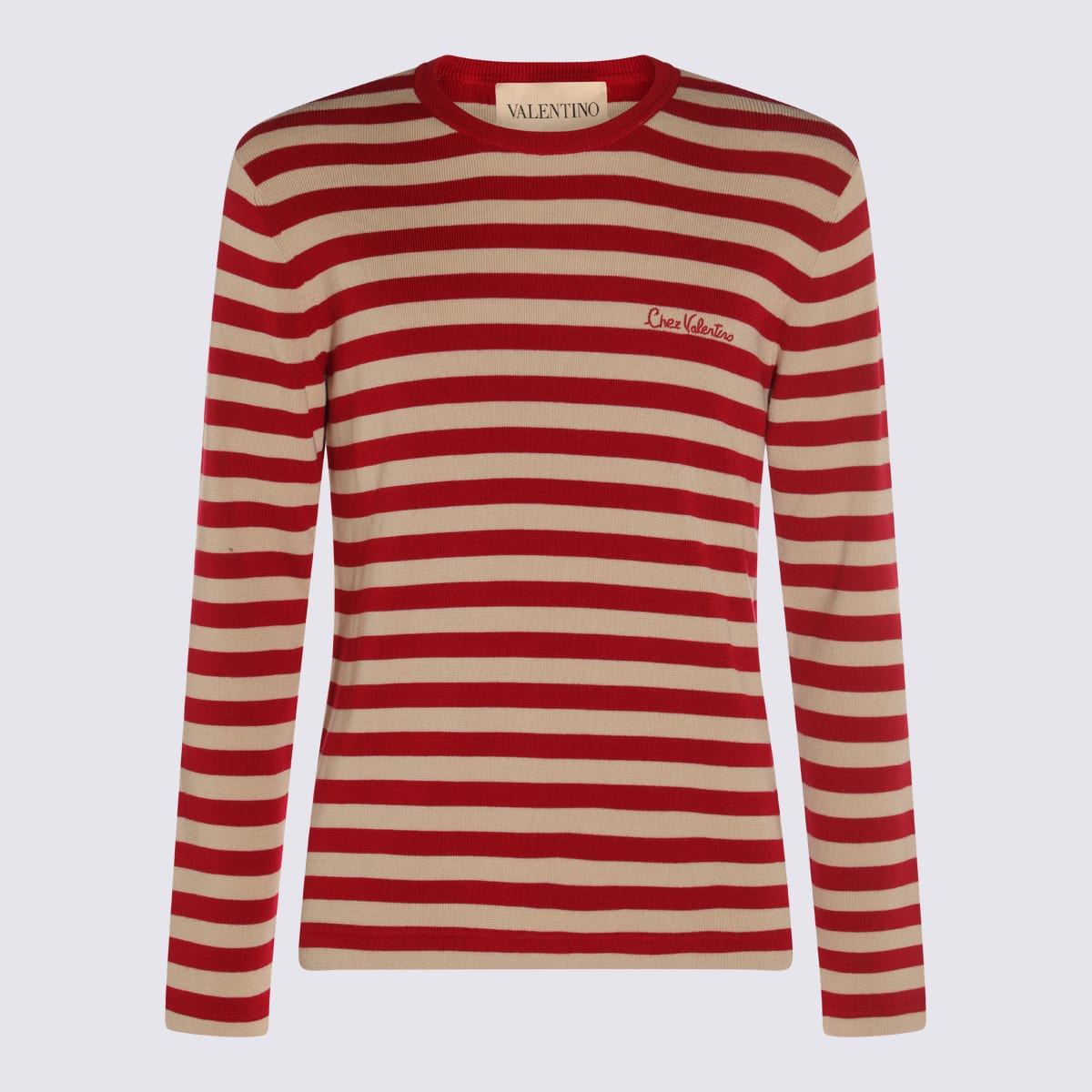 Valentino White And Red Wool Knitwear