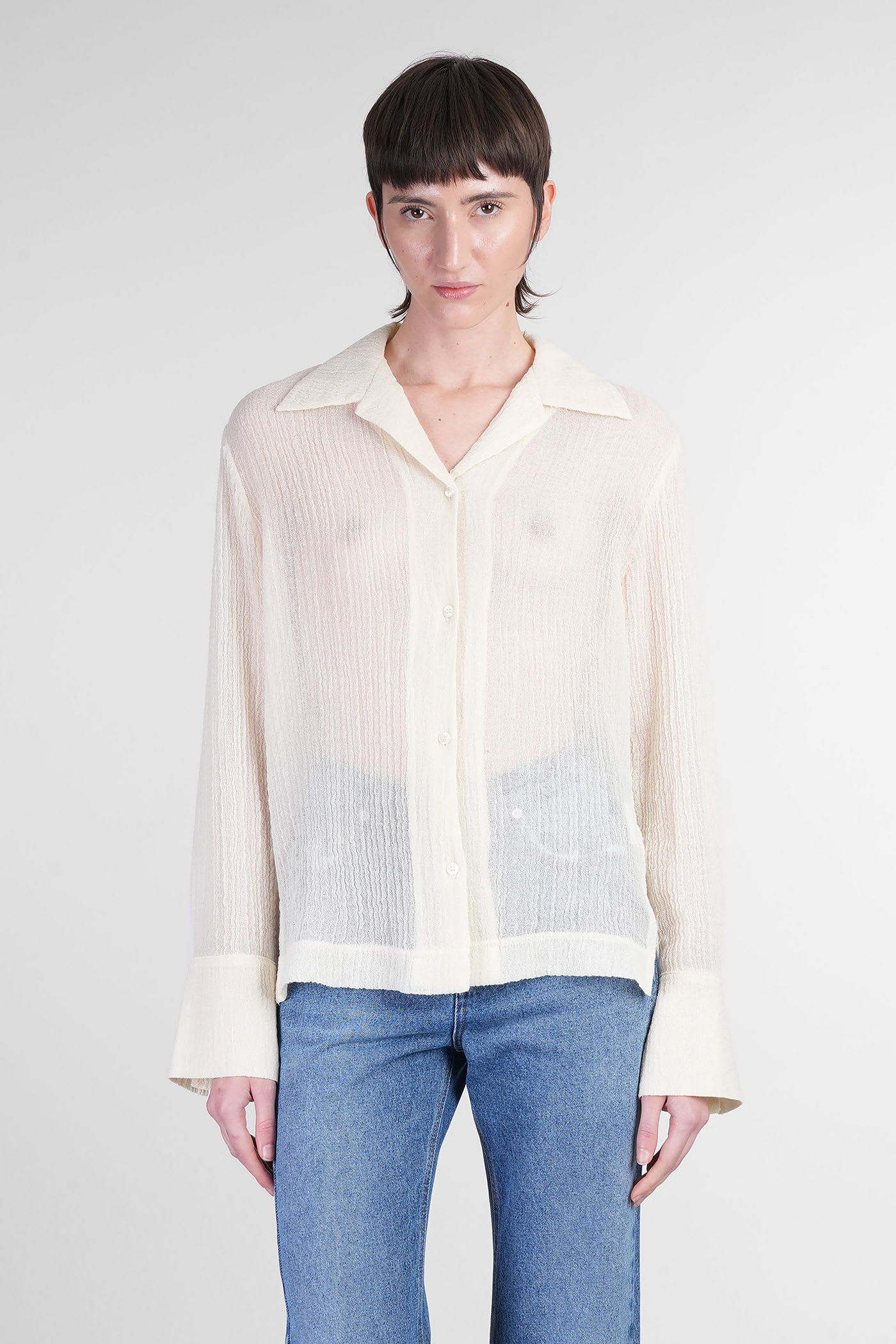 Séfr Willow Shirt In Beige Wool
