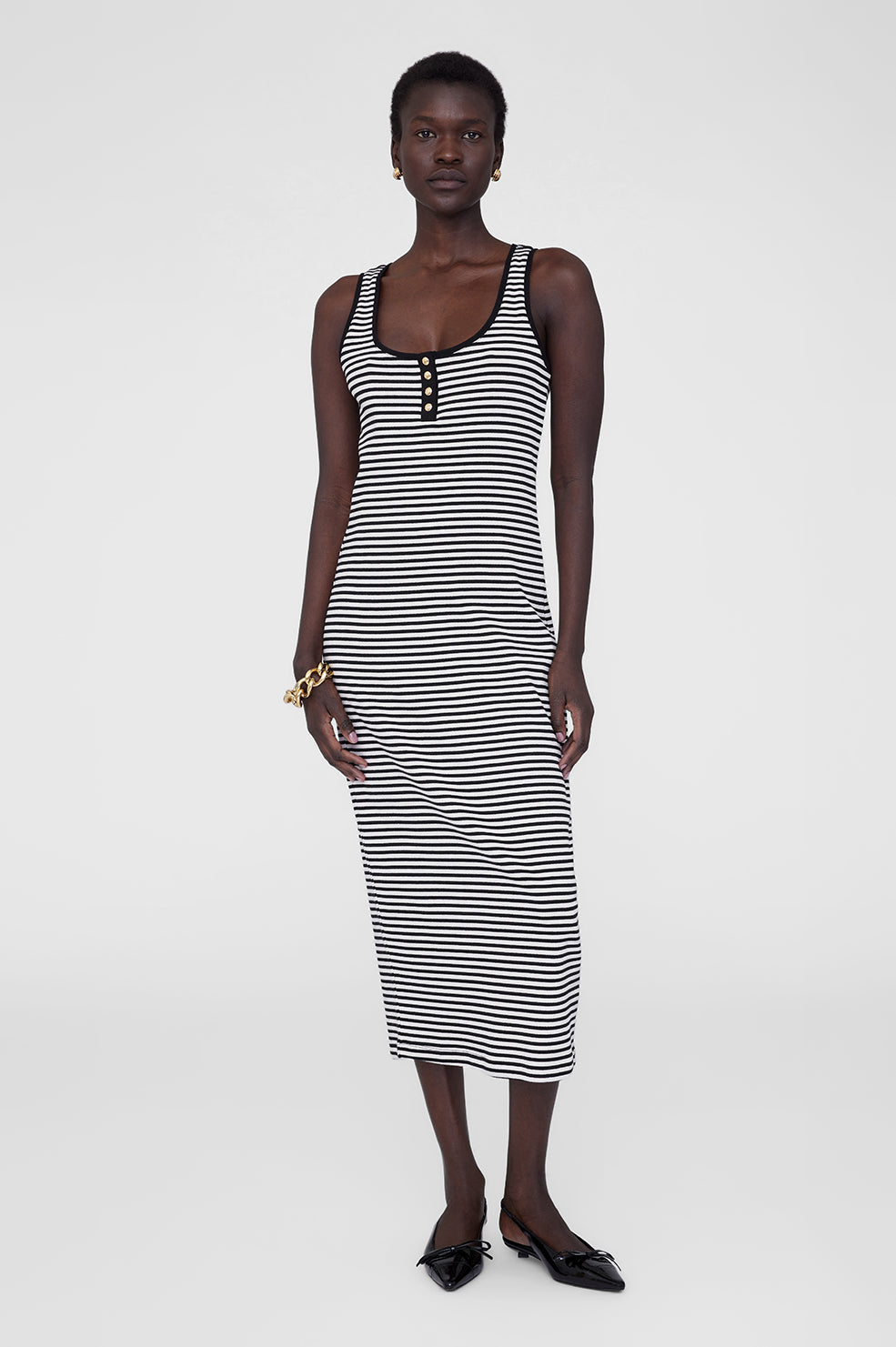 Alessia Tank Midi Dress - Cream And Black Stripe Xs
