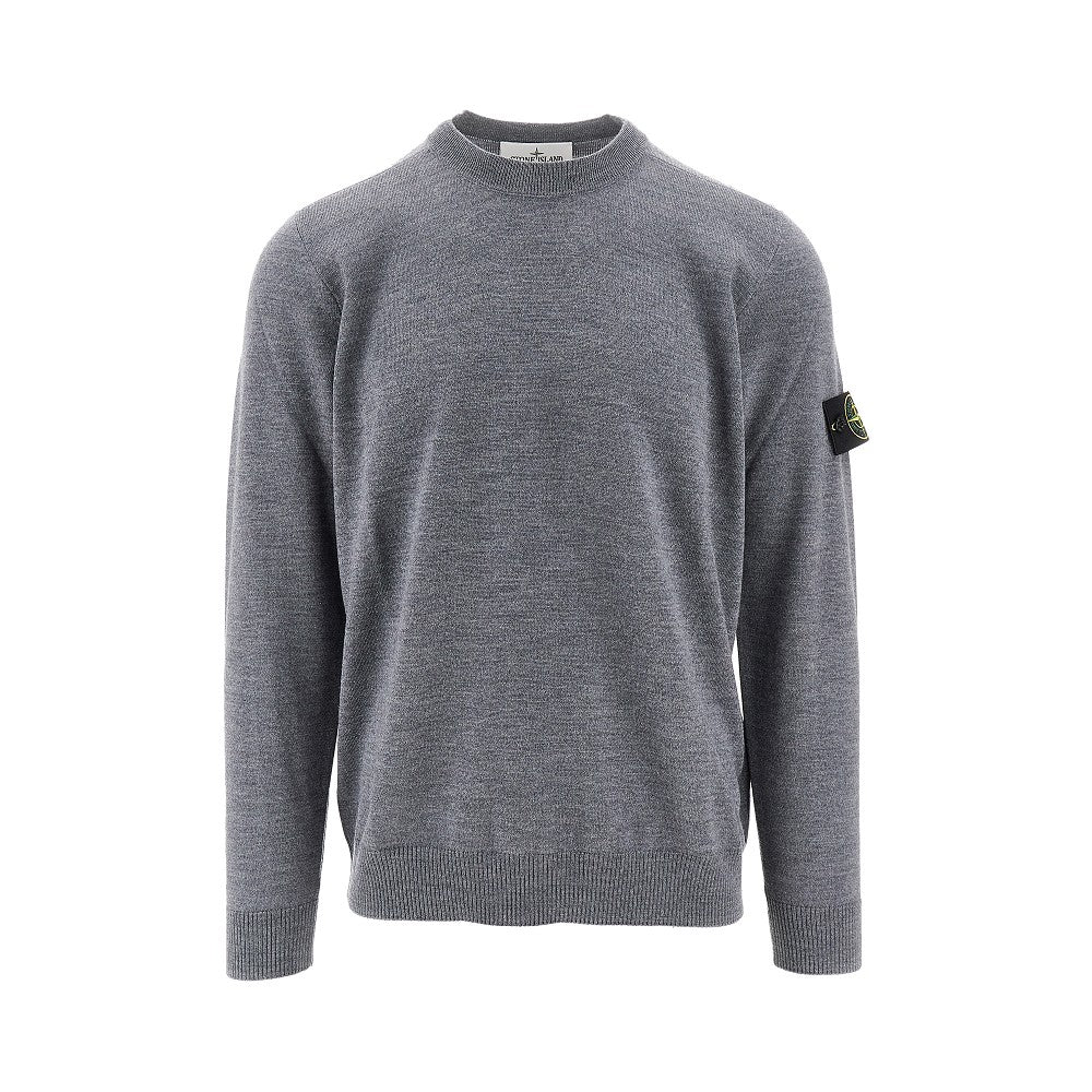 STONE ISLAND Wool crewneck sweater with logo badge Man S