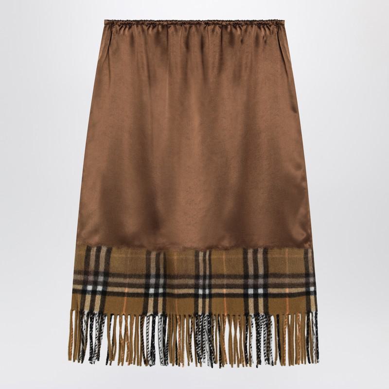 Burberry 缎面半身裙 格纹拼接款