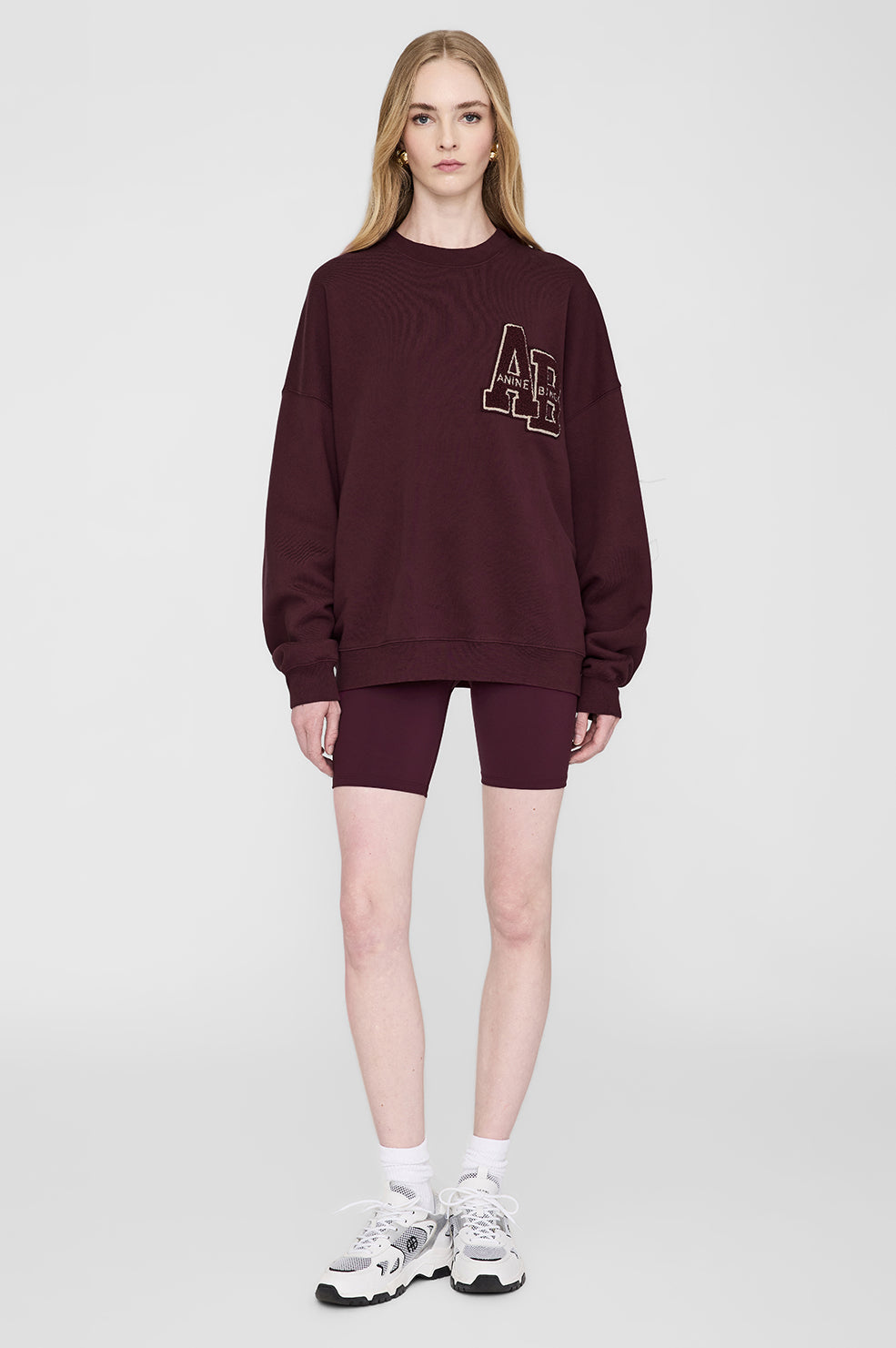 Miles Oversized Sweatshirt Letterman - Dark Burgundy Xs