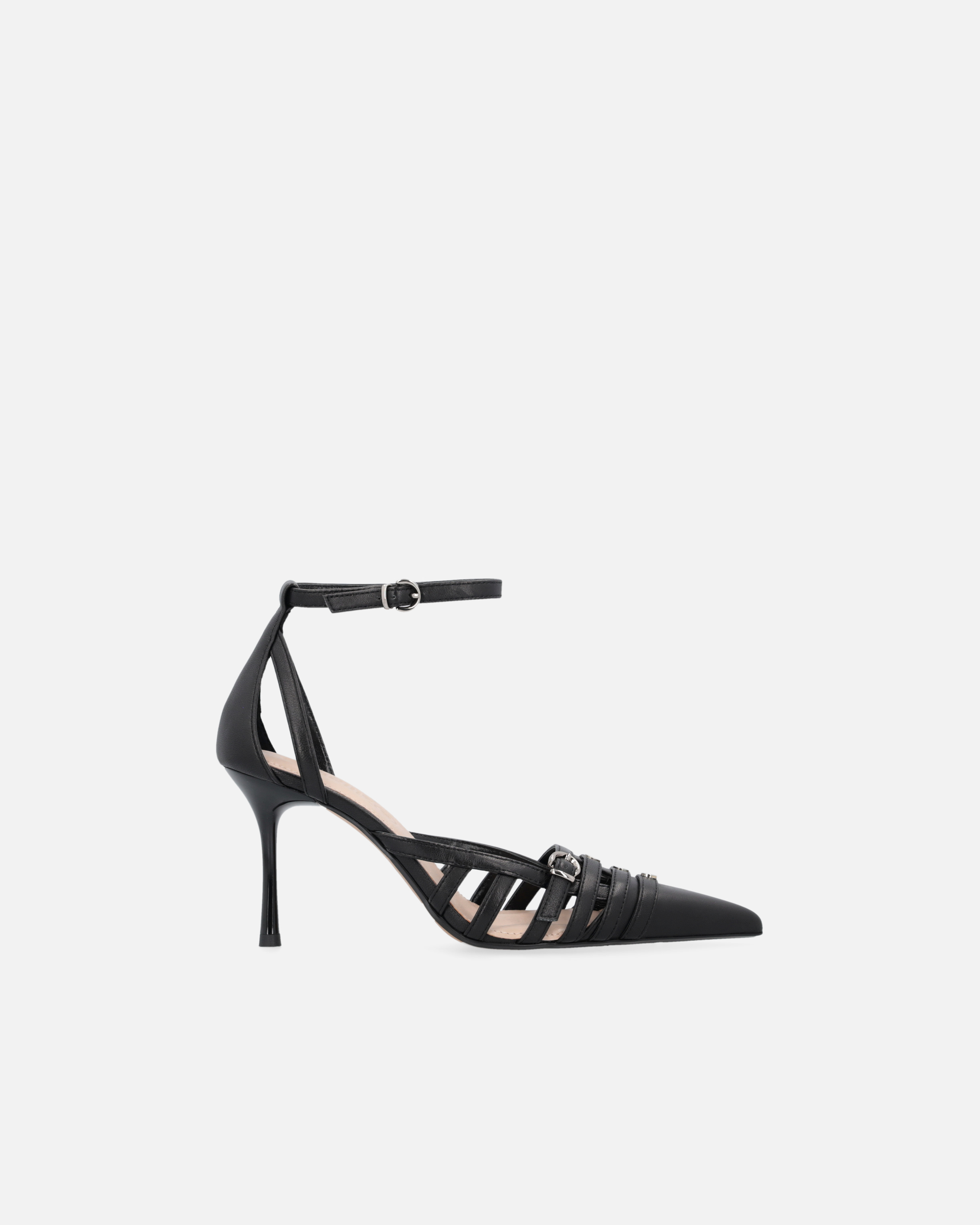 Pinko, Escarpins à bout pointu à talons et bride, Noir limousine, 35