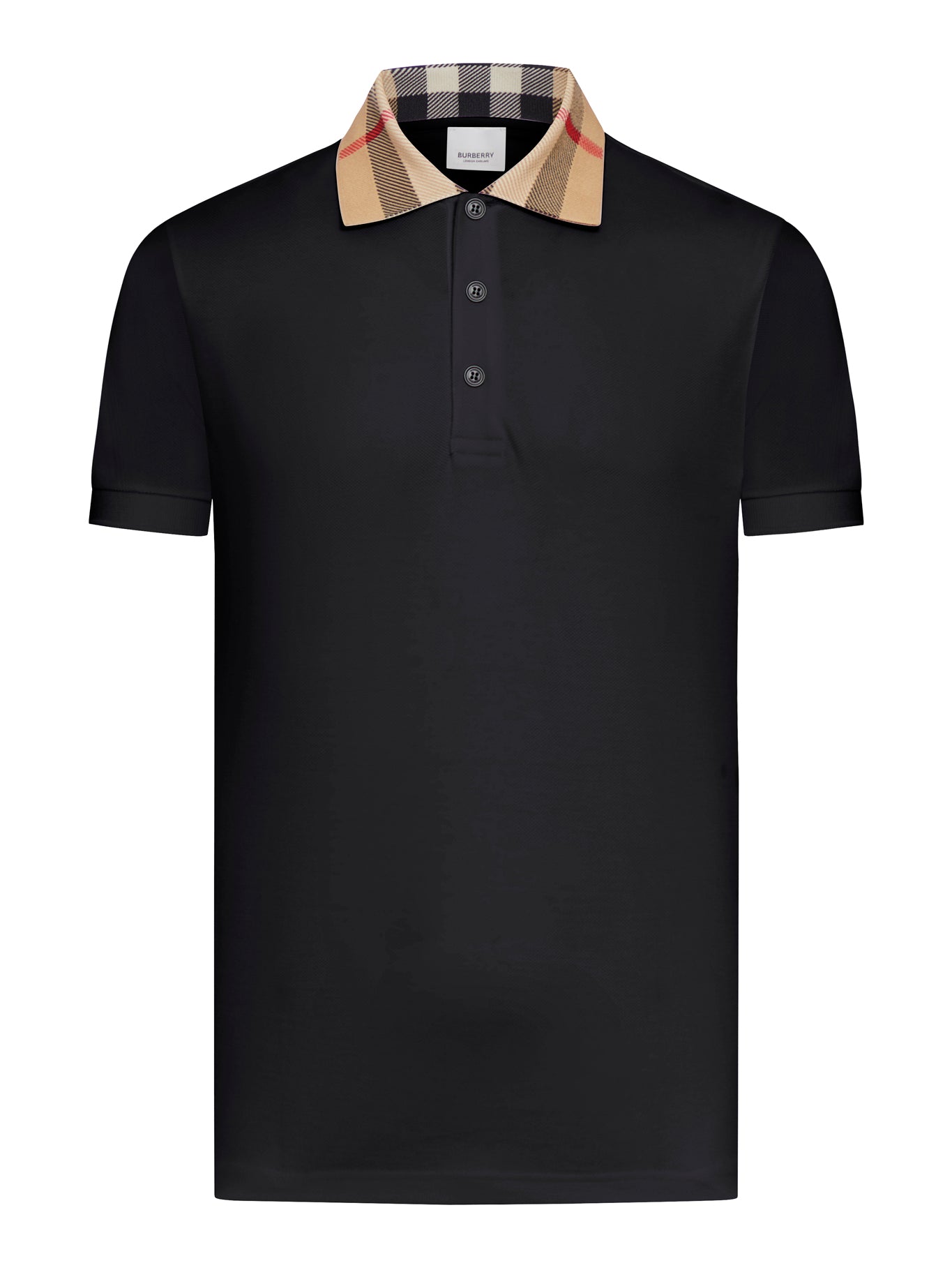 COTTON PIQUÉ POLO SHIRT WITH BURBERRY CHECK COLLAR - Burberry - Man