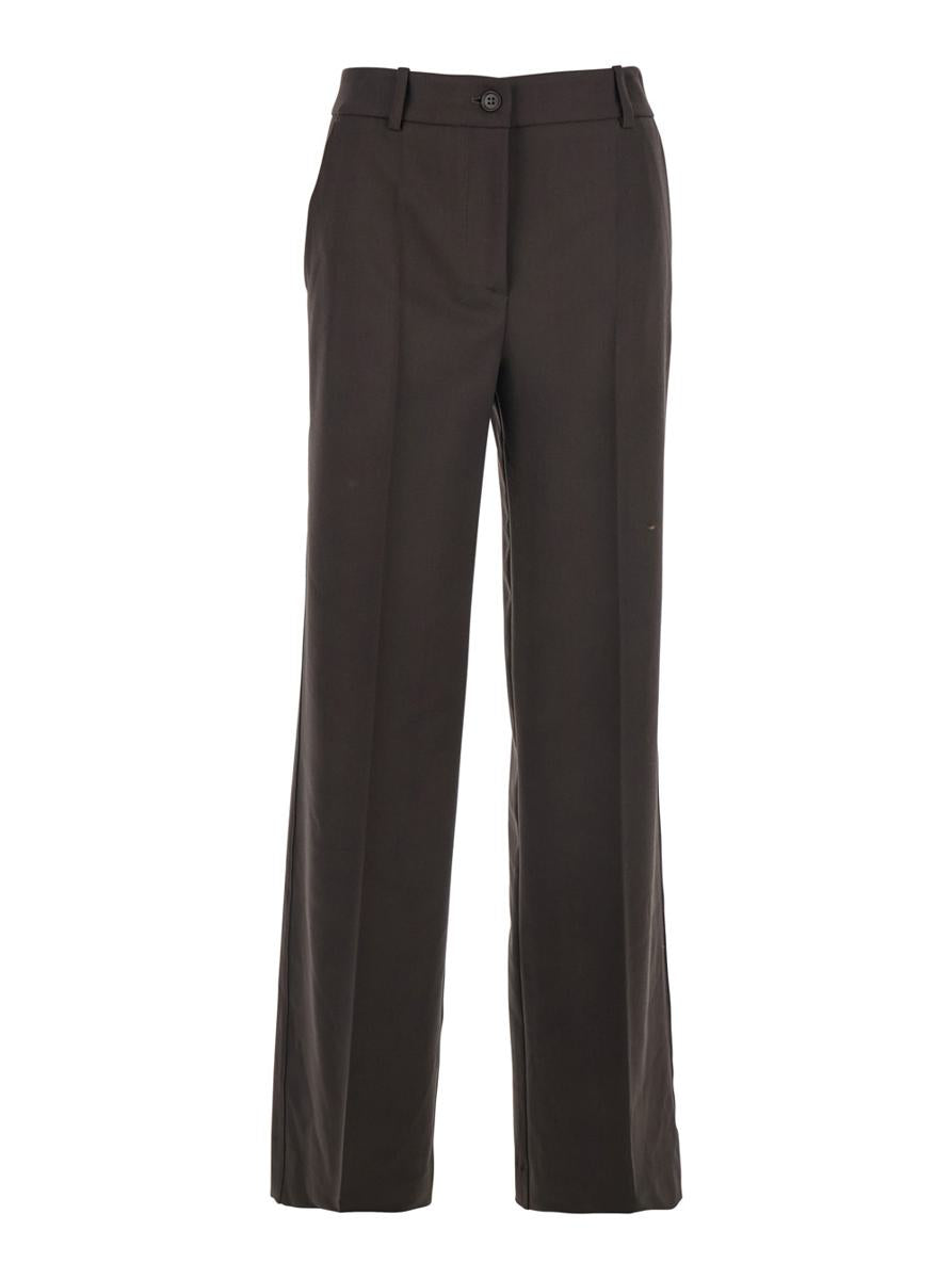 Brown Pants With Belt Loops In Wool Blend Woman