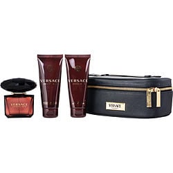 Versace Crystal Noir by Gianni Versace EAU DE PARFUM SPRAY 3 OZ & BODY LOTION 3.4 OZ & SHOWER GEL 3.4 OZ & COSMETIC BAG for WOMEN