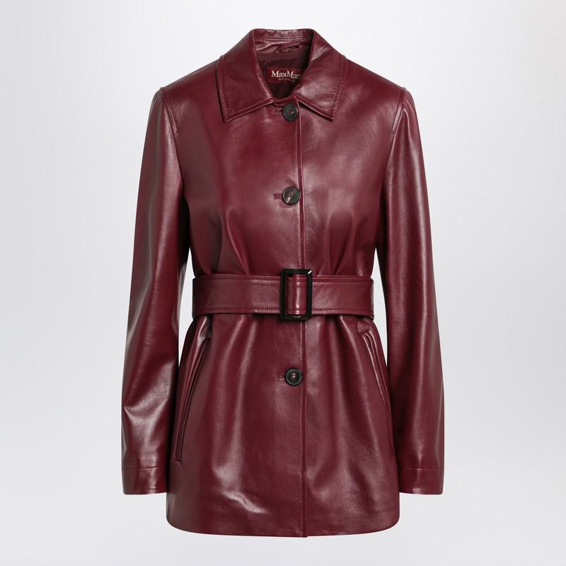 Max Mara Studio Jacket With Belt In Bordeaux Nappa