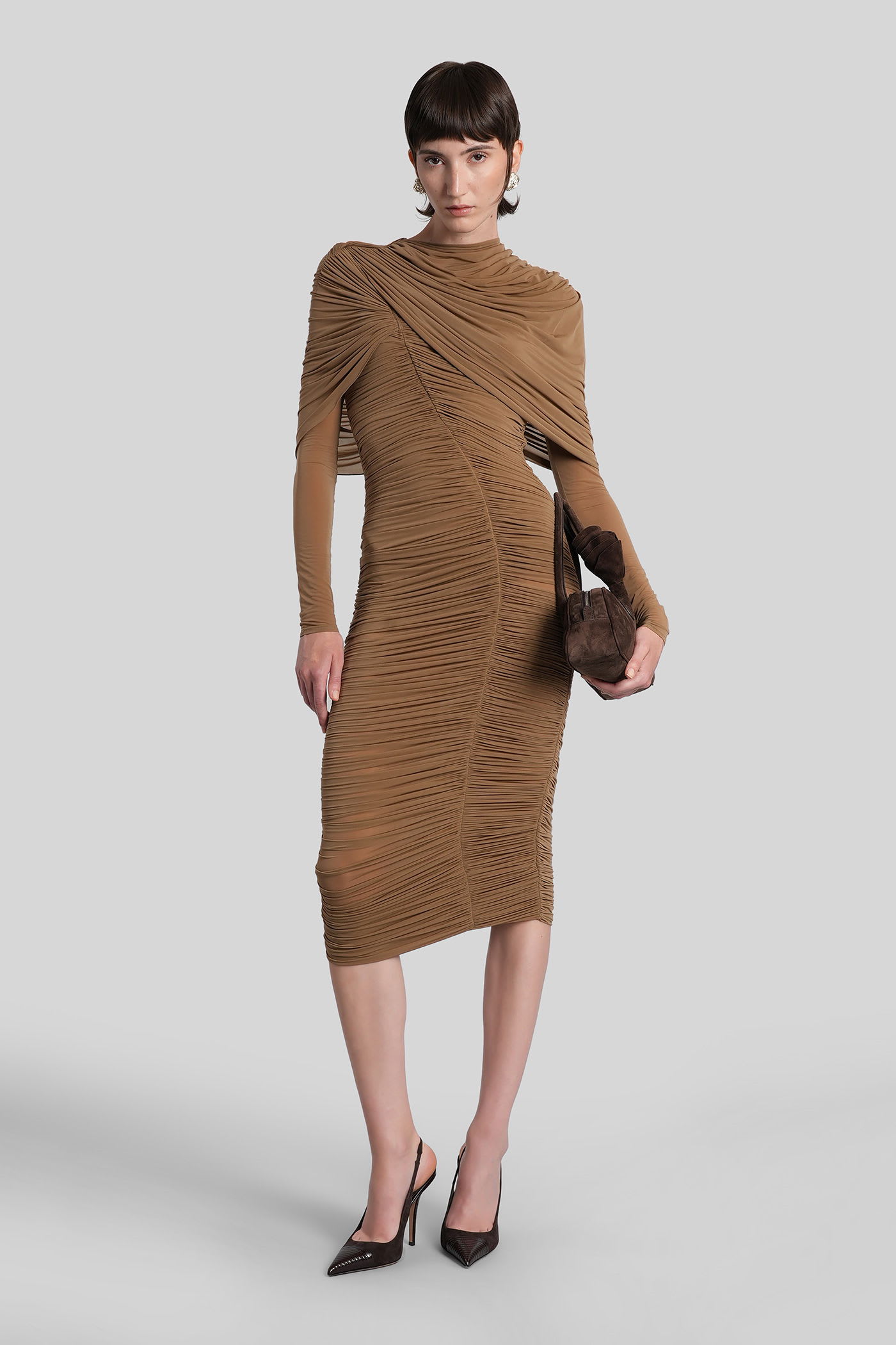 Magda Butrym Dress 17 In Taupe Polyamide Polyester