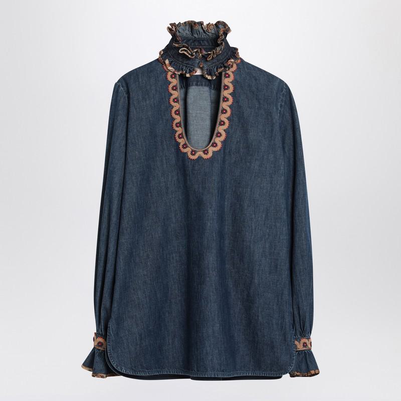 Valentino Garavani Denim Blouse With Embroidered Edges
