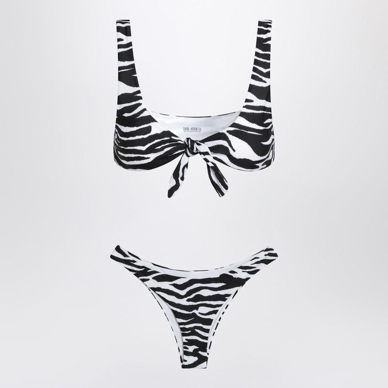 The Attico Two-Piece Zebra Bikini In Black/White