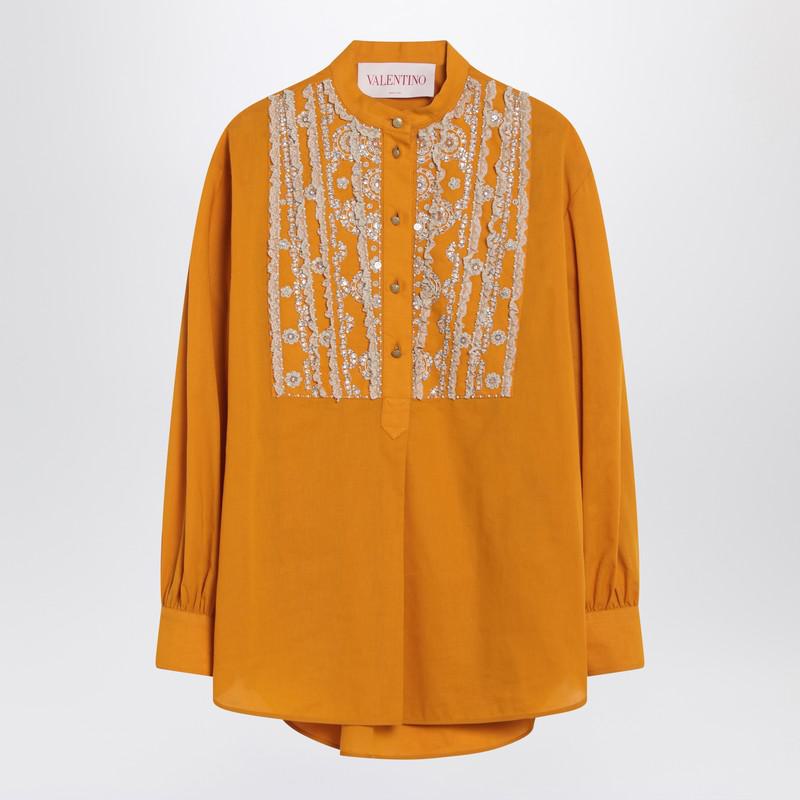 Valentino Garavani Ochre Shirt With Beads And Lace