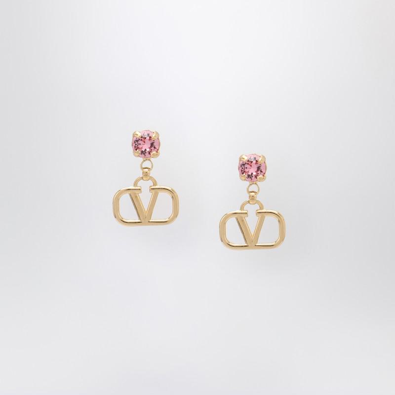 Valentino Garavani Gold Vlogo Signature Earrings With Pink Swarovski