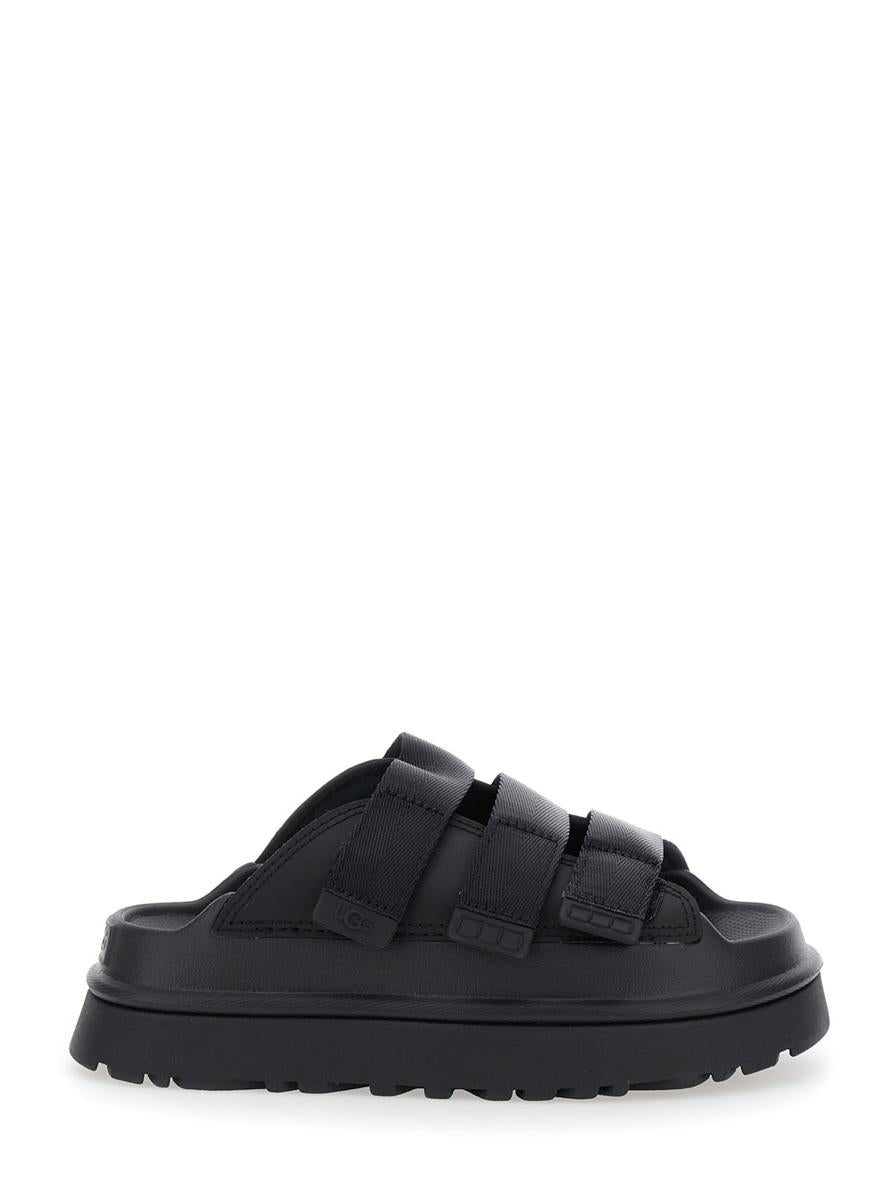 'Golden Glow' Black Sandals With Round Open Toe In Tech Fabric Woman