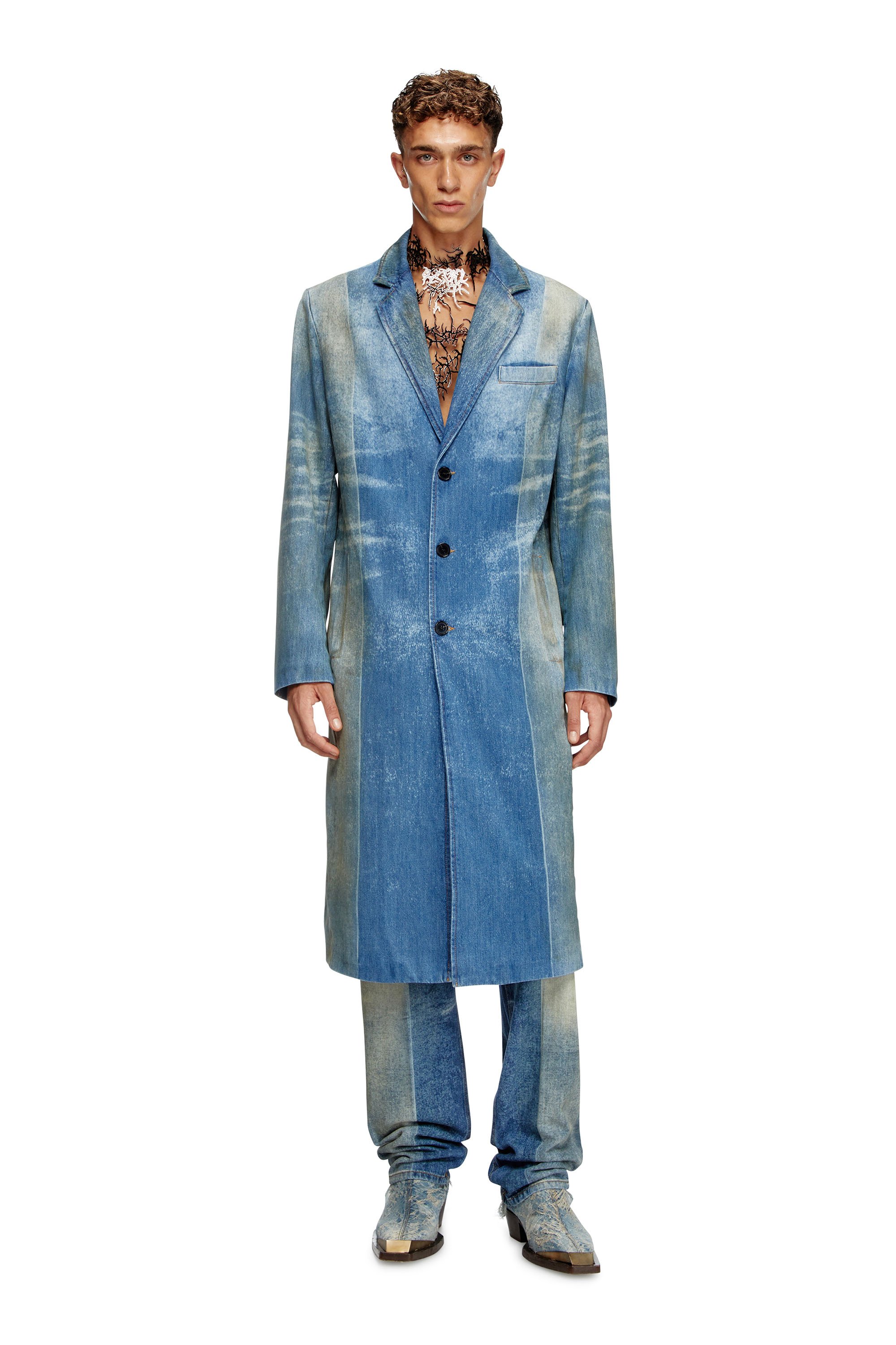 Diesel - Denim coat with solarised folds - Denim Jackets - Man - Blue