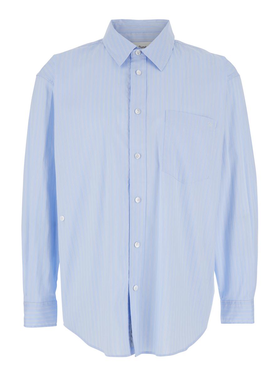Light Blue Shirt With All-Over Striped Motif And Embroidered Logo In Cotton Poplin Woman