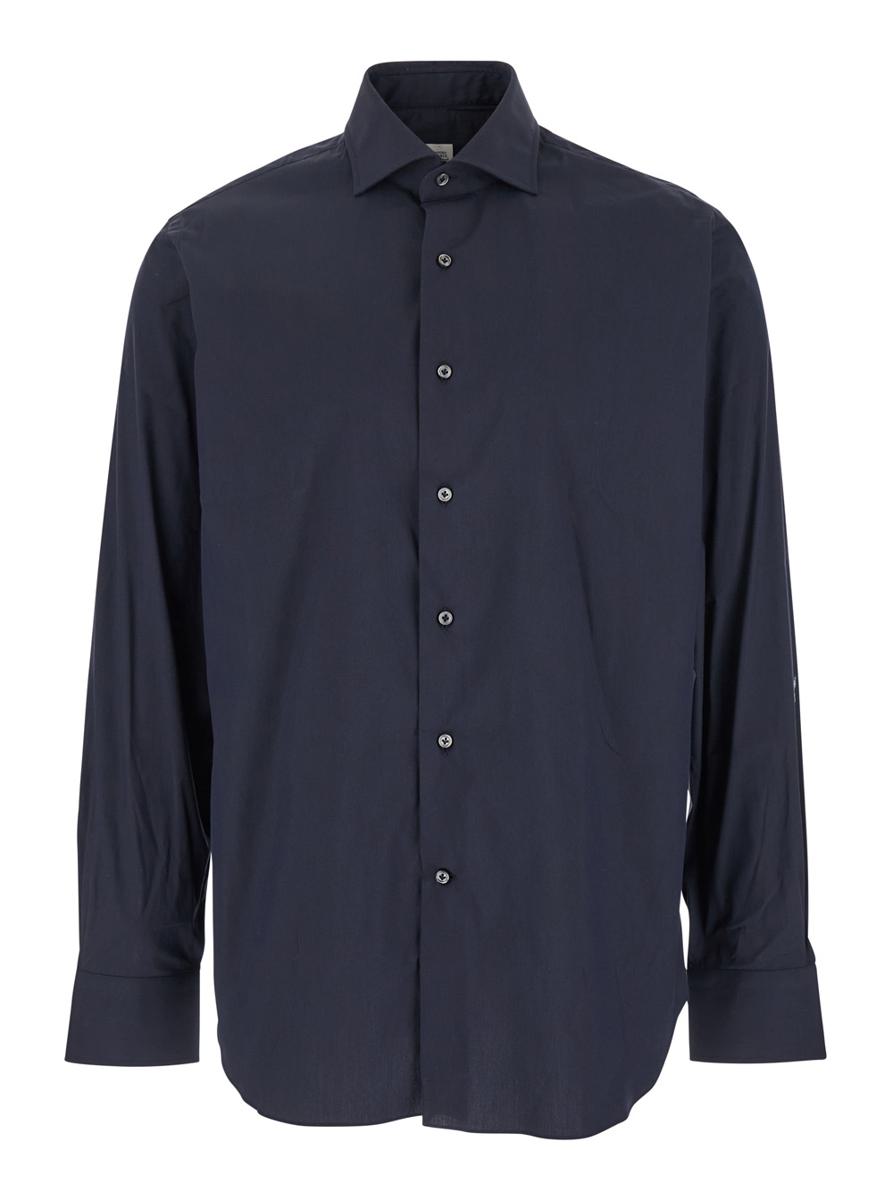 Blue Shirt With Classic Collar In Cotton Blend Stretch Man
