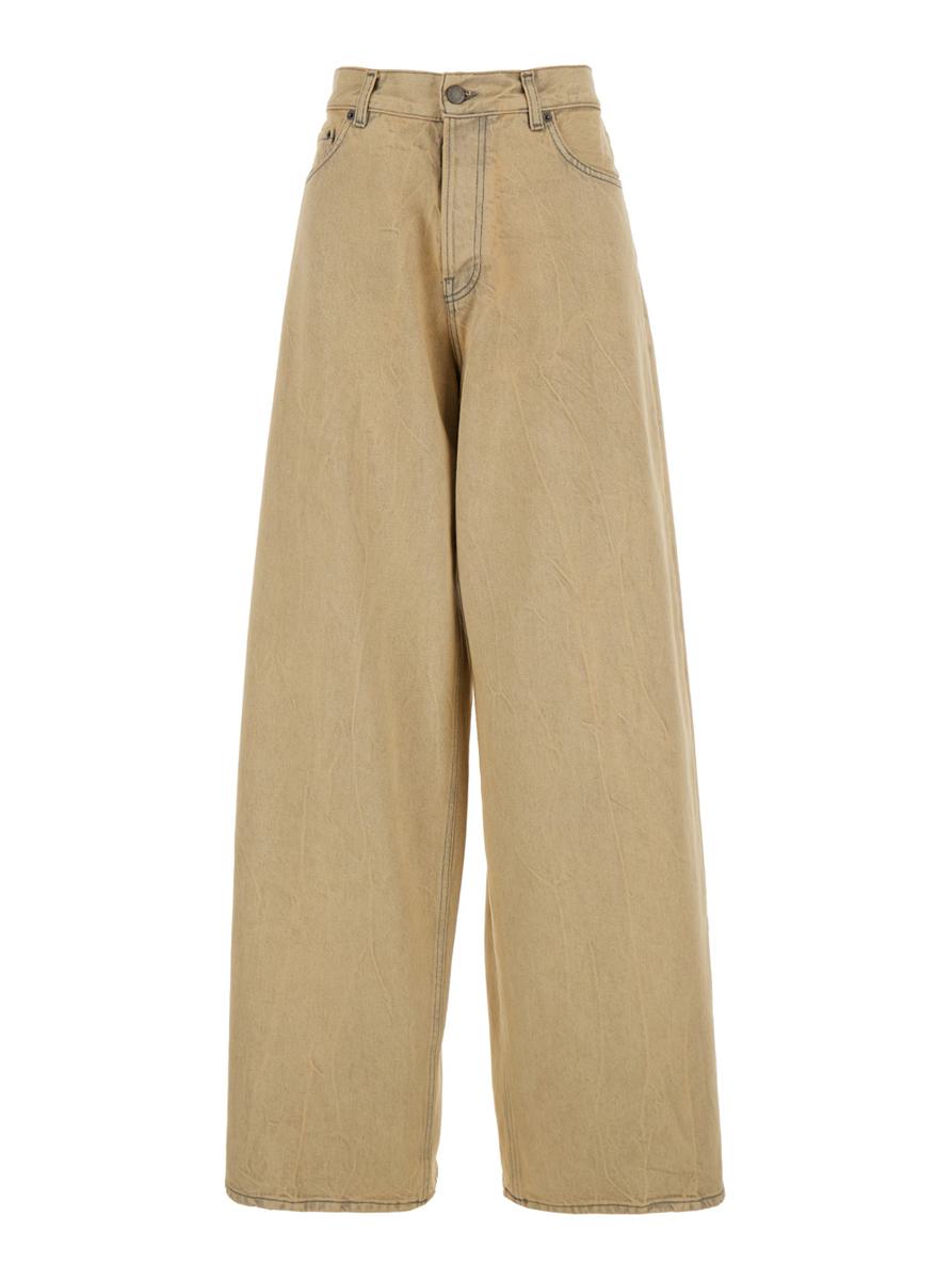 Beige Five-Pocket Jeans With Patch Logo On The Back In Cotton Woman