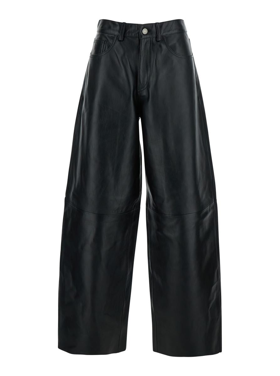 'Bethany' Black Five-Pocket Trousers With Belt Loops In Leather Woman