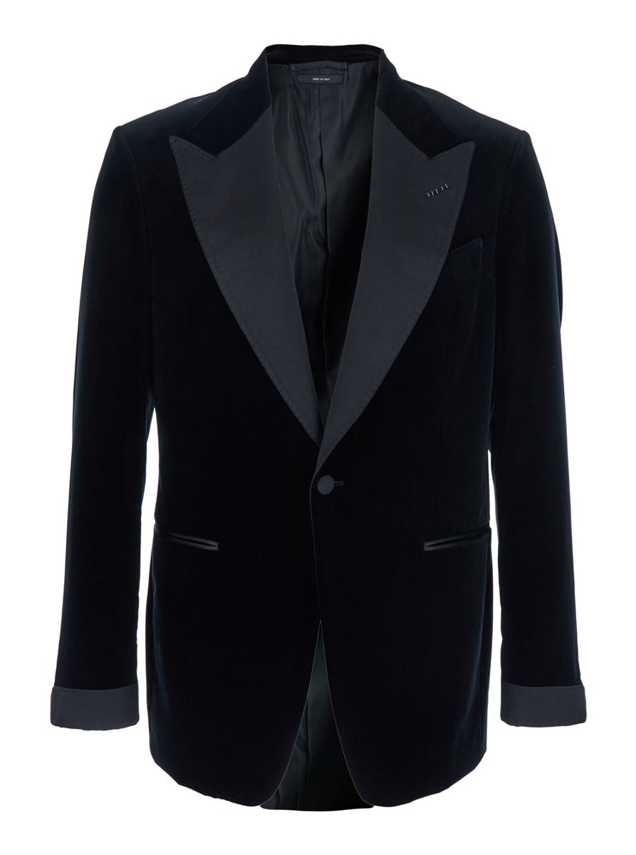 'Shelton' Black Jacket With Wide Lapels And Welt Wockets In Velvet Man