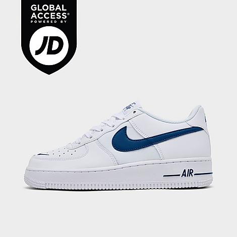 Nike Big Kids Air Force 1 Low Casual Shoes in White/Diffused Blue Size: 3.5