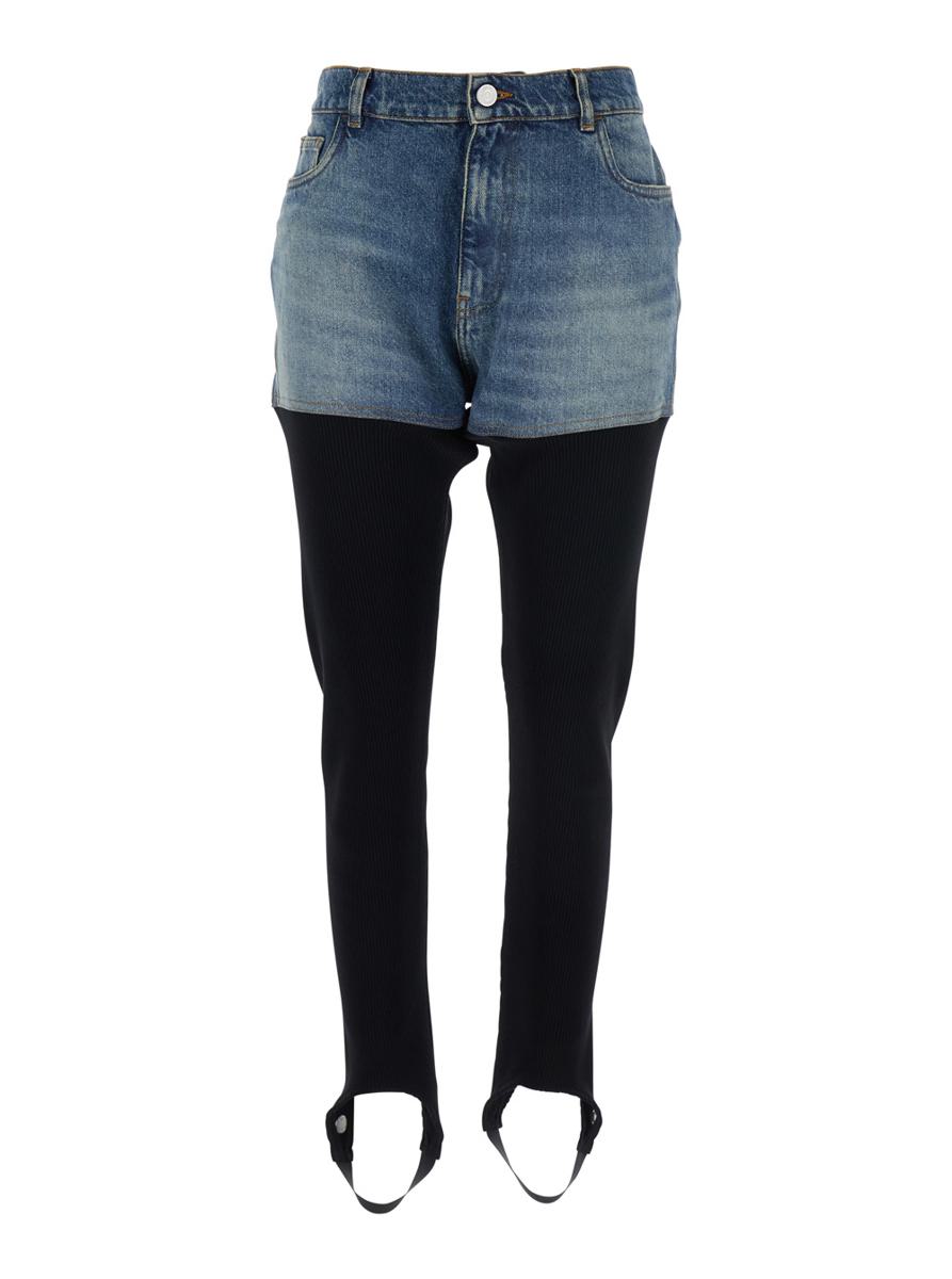 Multicolor Ribbed Leggings With Back Logo Plaque In Cotton Woman