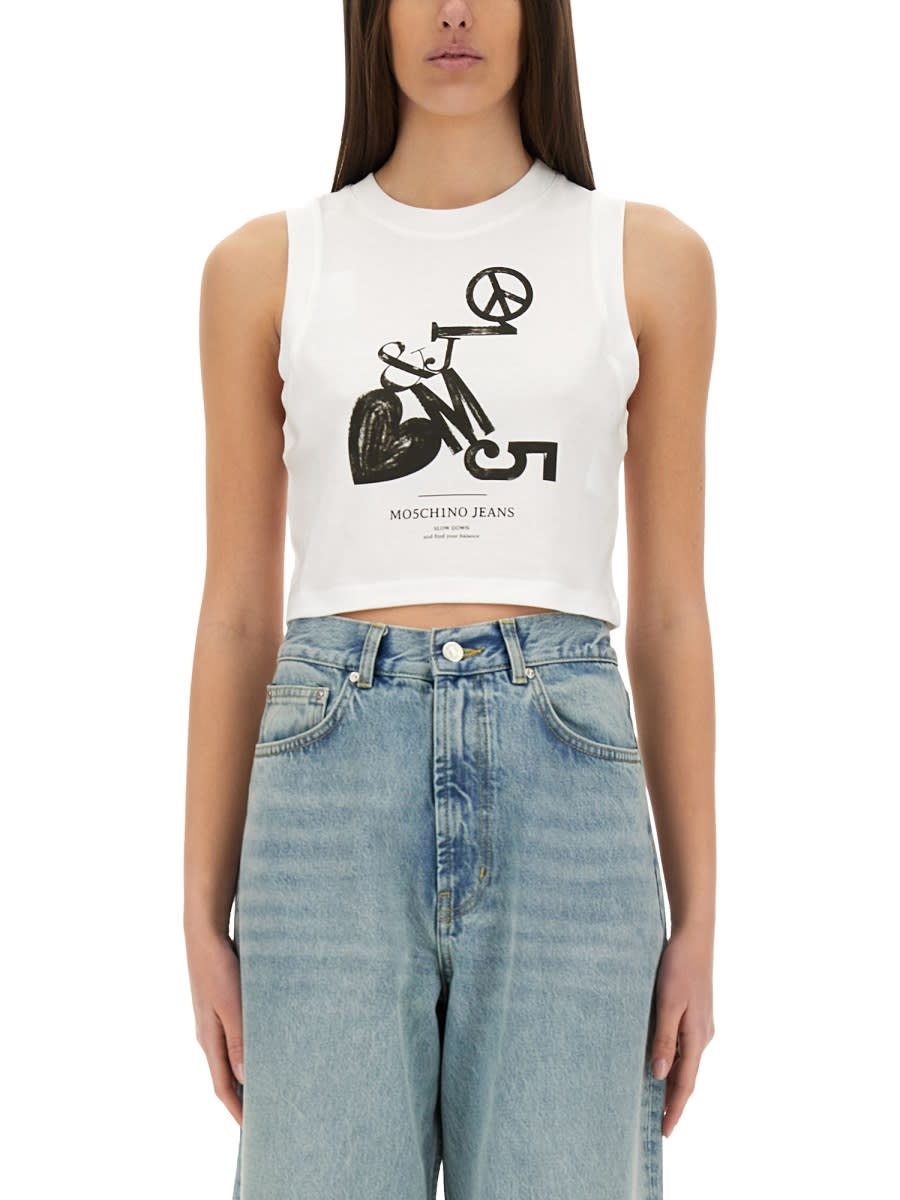 M05CH1N0 Jeans Cropped Top With Print