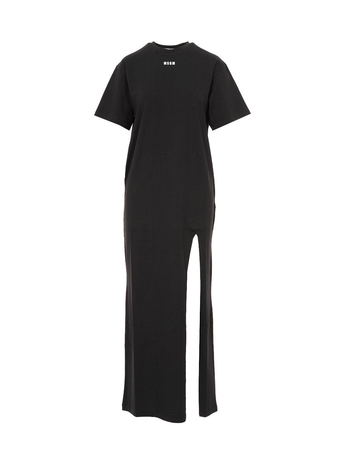 MSGM Logo Printed Side-slit Maxi Dress