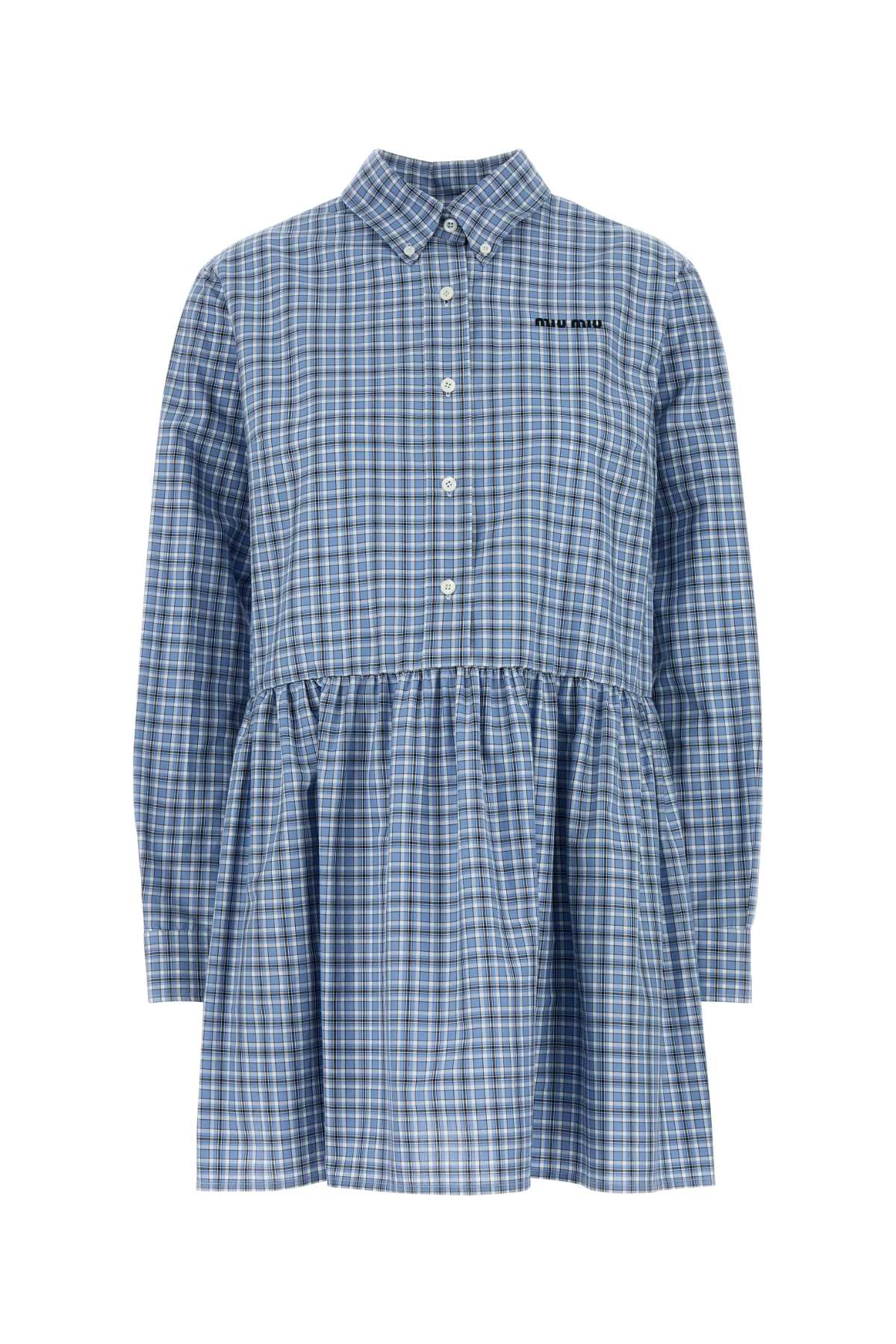 Miu Miu Embroidered Cotton Mini Shirt Dress