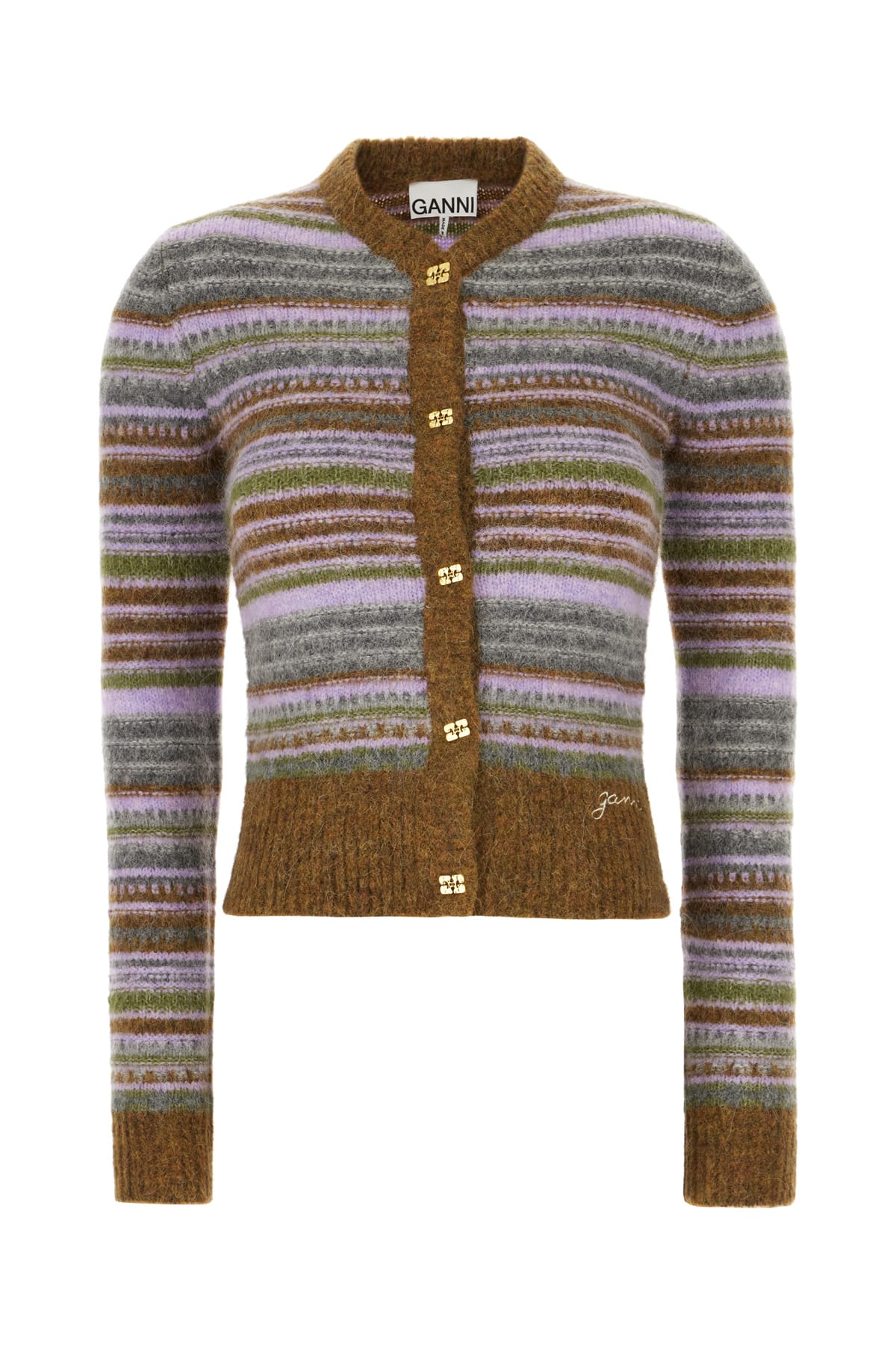 Ganni Embroidered Stretch Alpaca Blend Cardigan
