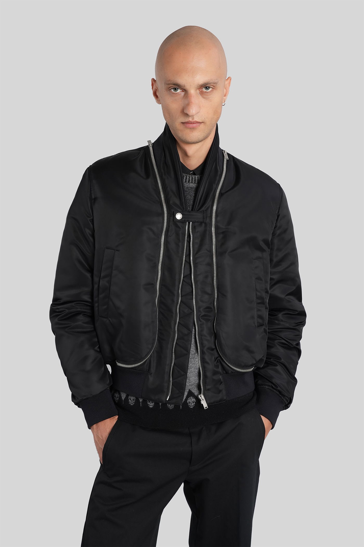 Alexander McQueen Bomber Jacket In Black Polyamide