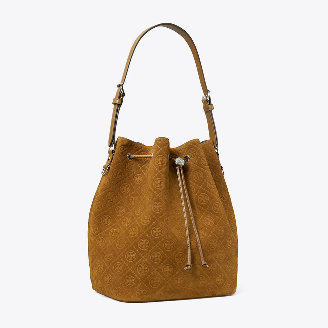Tory Burch T Monogram Suede Oversized Bucket Bag