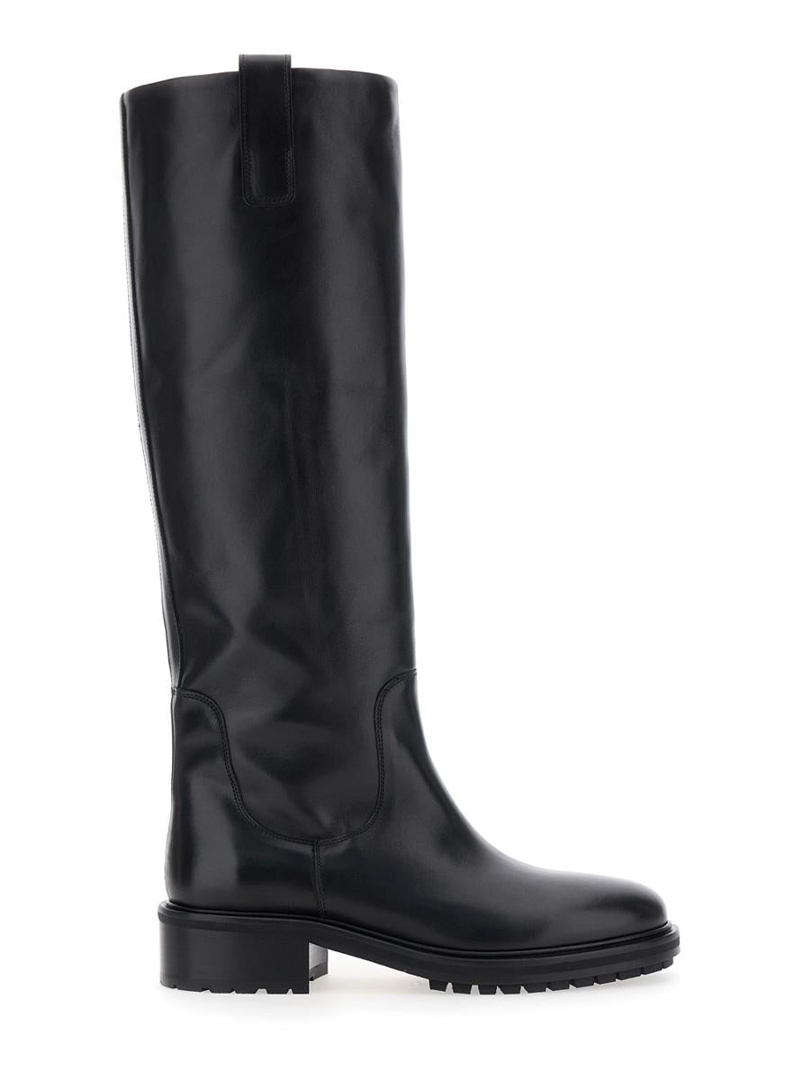 'Henry' Black Slip-On Knee Boots In Leather Woman