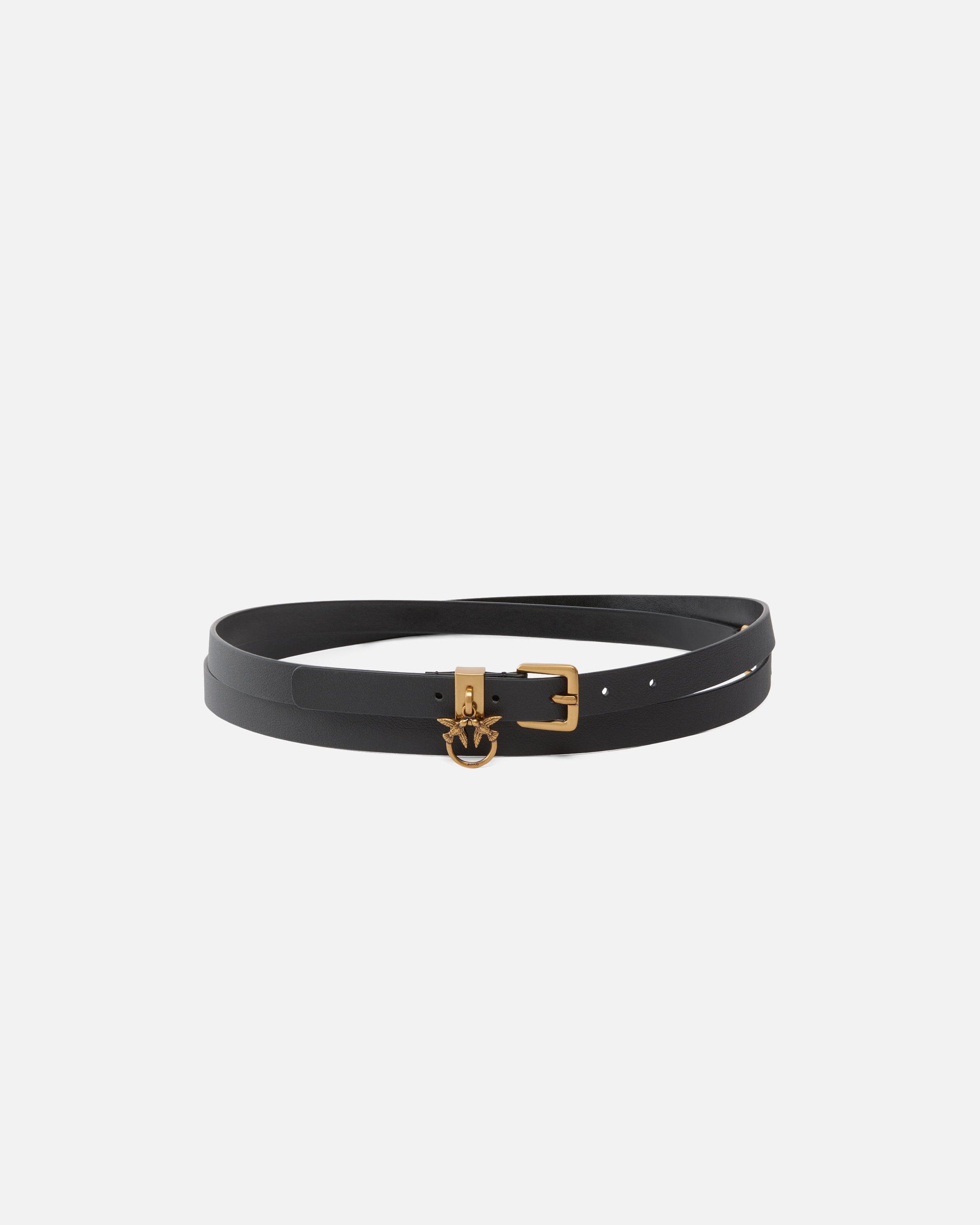 Pinko, Ceinture avec logo Love Birds 1,5 cm, Noir-vieil or, XS