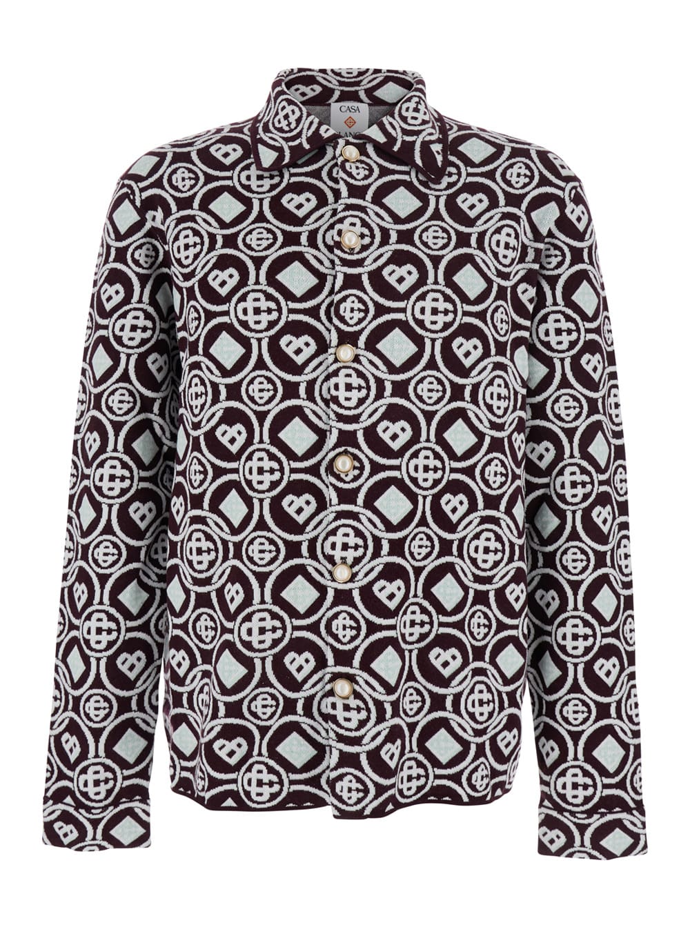 Casablanca Bordeaux Shirt With Classic Collar And All-over Monogram In Cotton Man