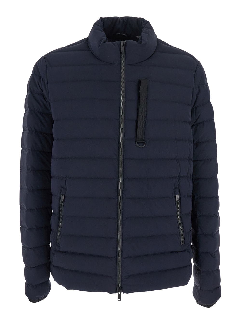Moose Knuckles laki Blue Down Jacket With High Neck And Logo Patch On The Sleeve In Tech Fabric Man