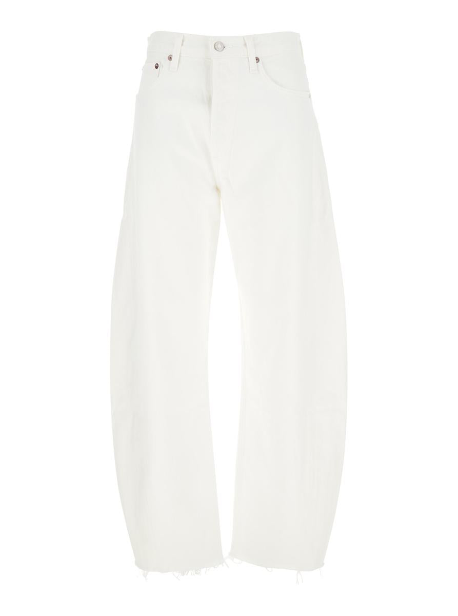 'Luna' White Jeans With Logo Patch On The Rear And Fringed Hem In Denim Woman