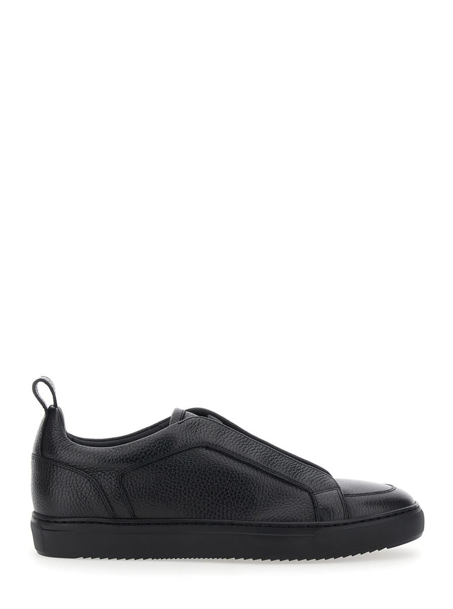 'Roger' Black Sneakers With Elastic Bands Design And Insole Logo In Hammered Leather Man