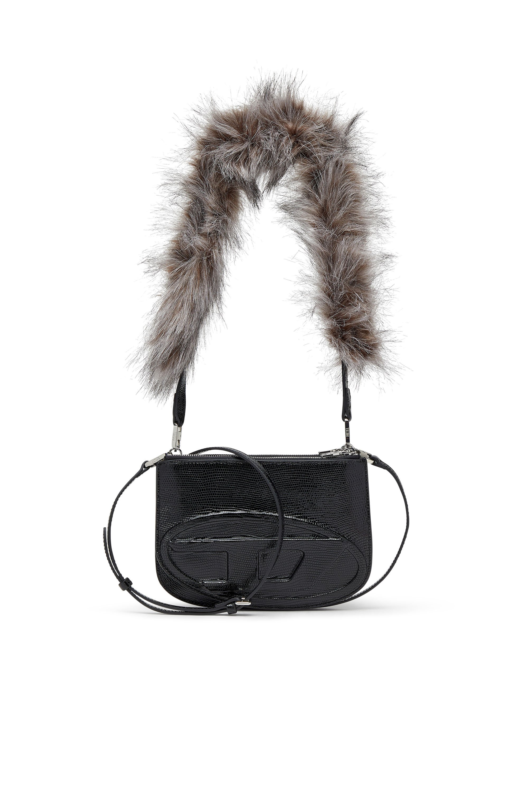 Diesel - 1DR Twin-Double-pouch shoulder bag in embossed leather - Shoulder Bags - Woman - Black