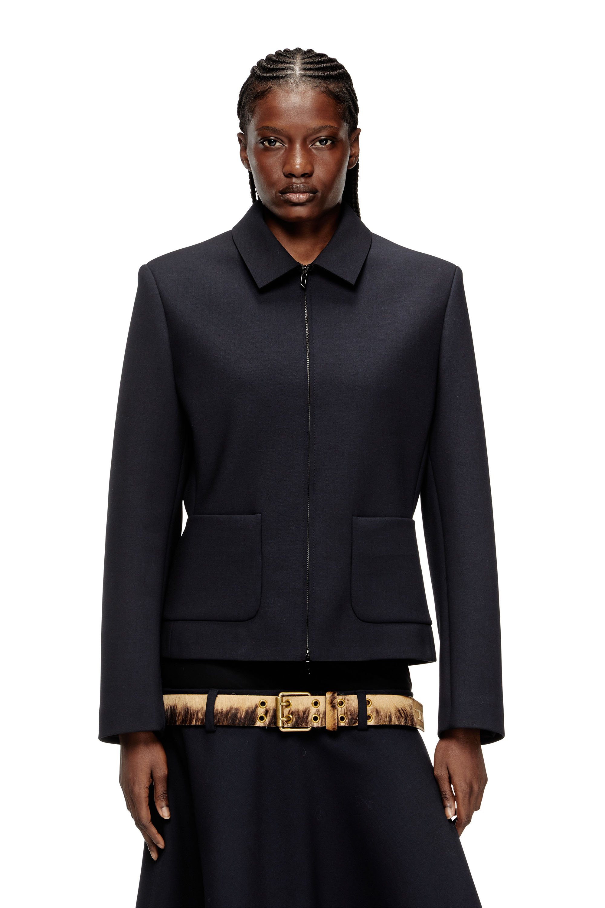 Diesel - Collared jacket in neoprene-bonded fabric - Jackets - Woman - Blue