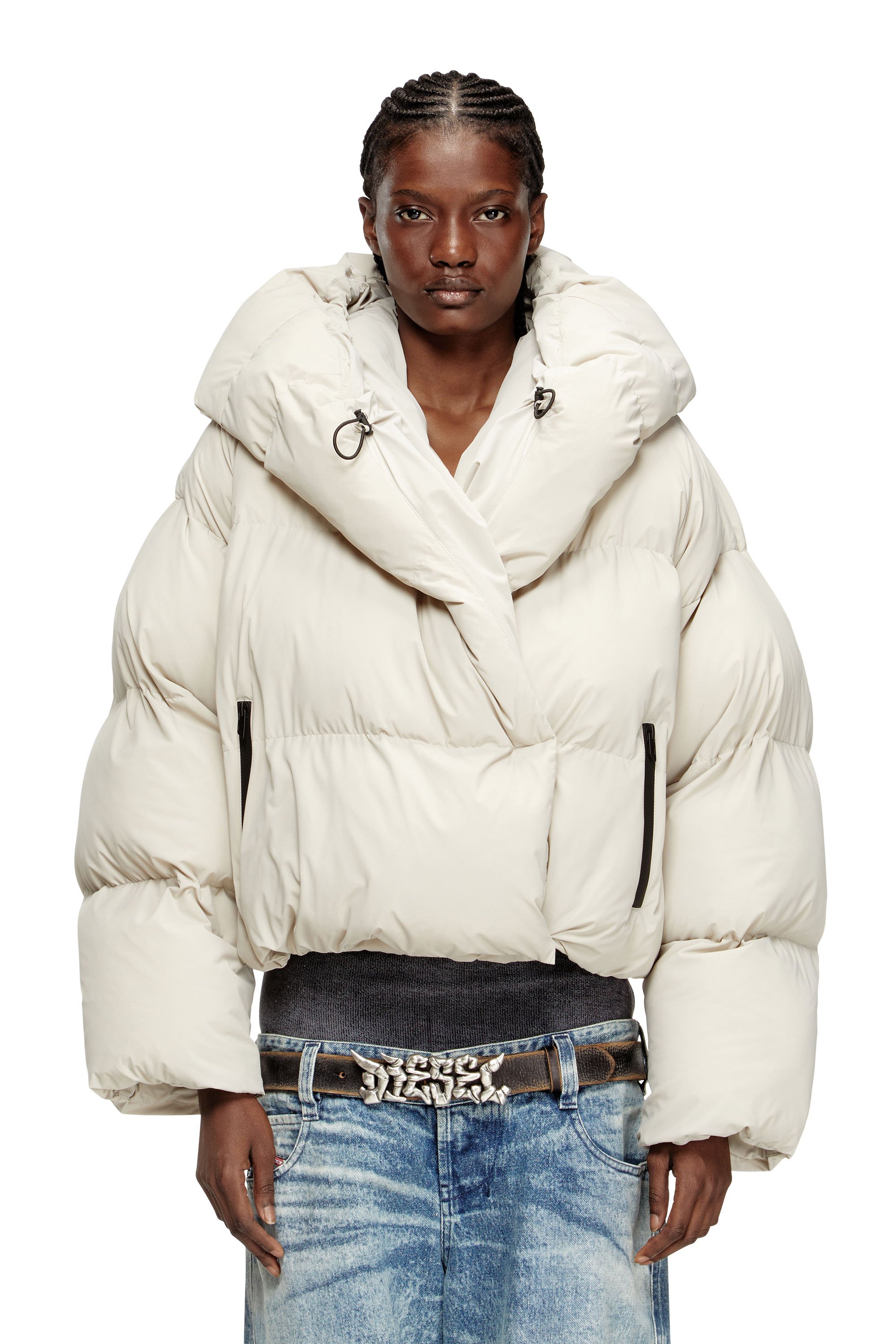 Diesel - Wrap puffer in bi-stretch nylon - Winter Jackets - Woman - Beige