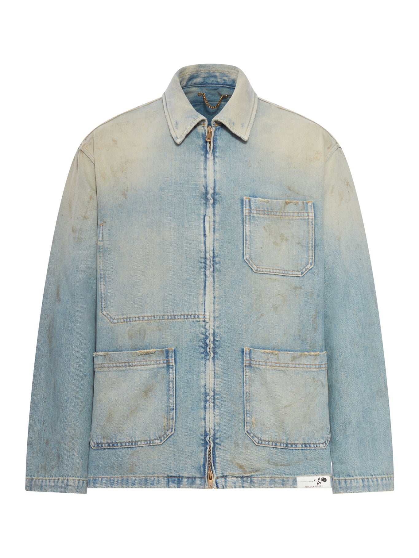 MEN`S DISTRESSED EFFECT DENIM JACKET WITH ZIP - Golden Goose Deluxe Brand - Man