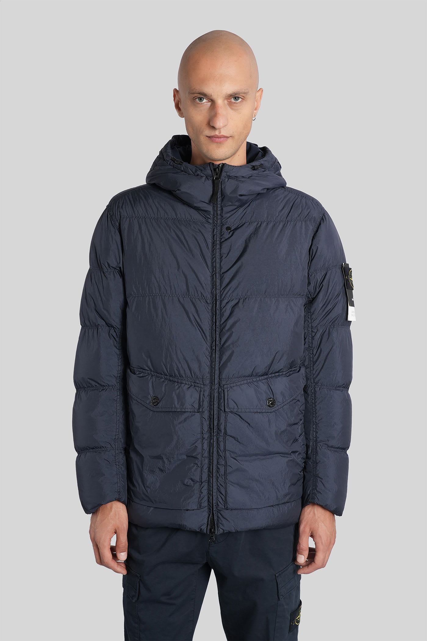 Stone Island Puffer In Blue Polyamide