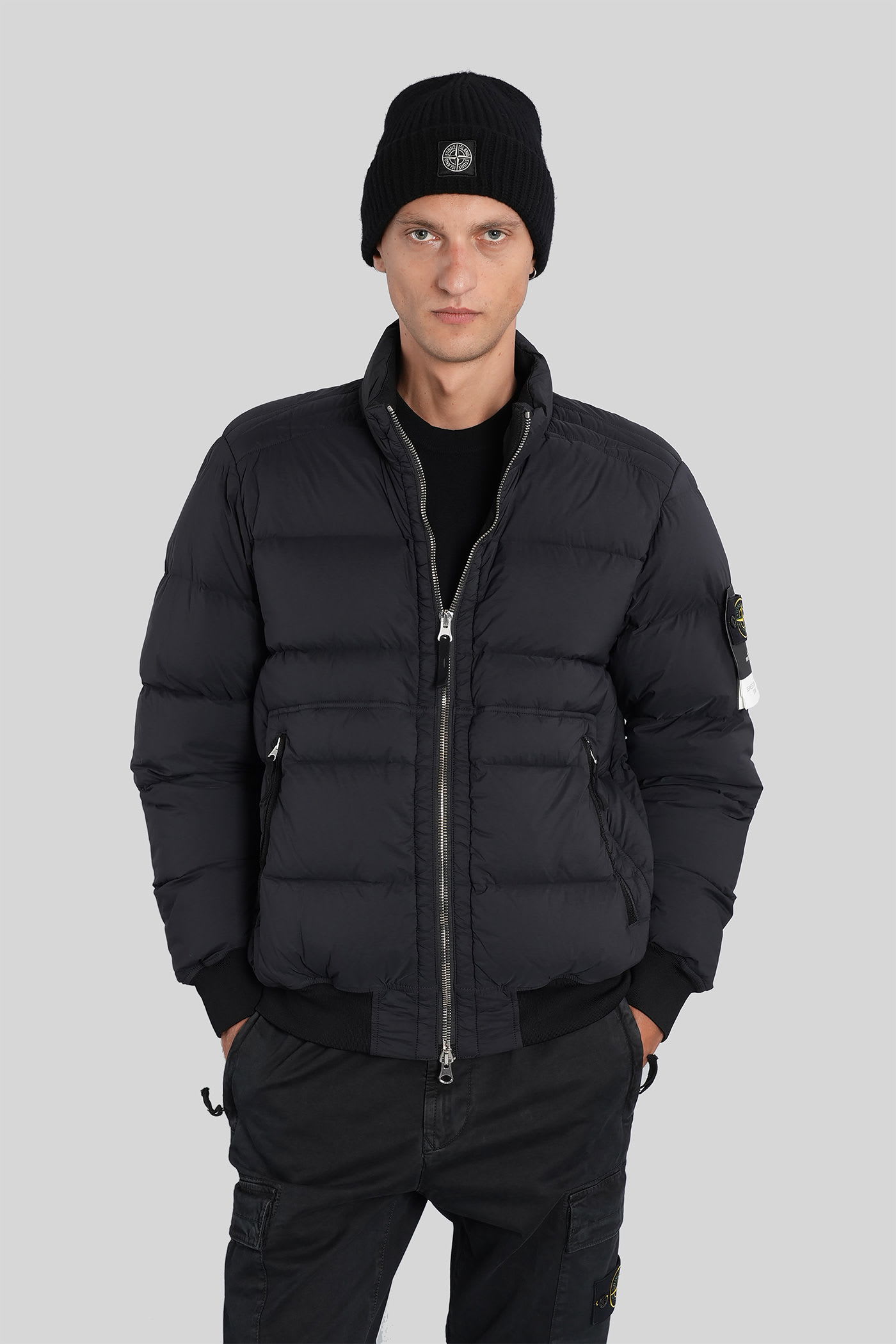 Stone Island Puffer In Black Polyamide