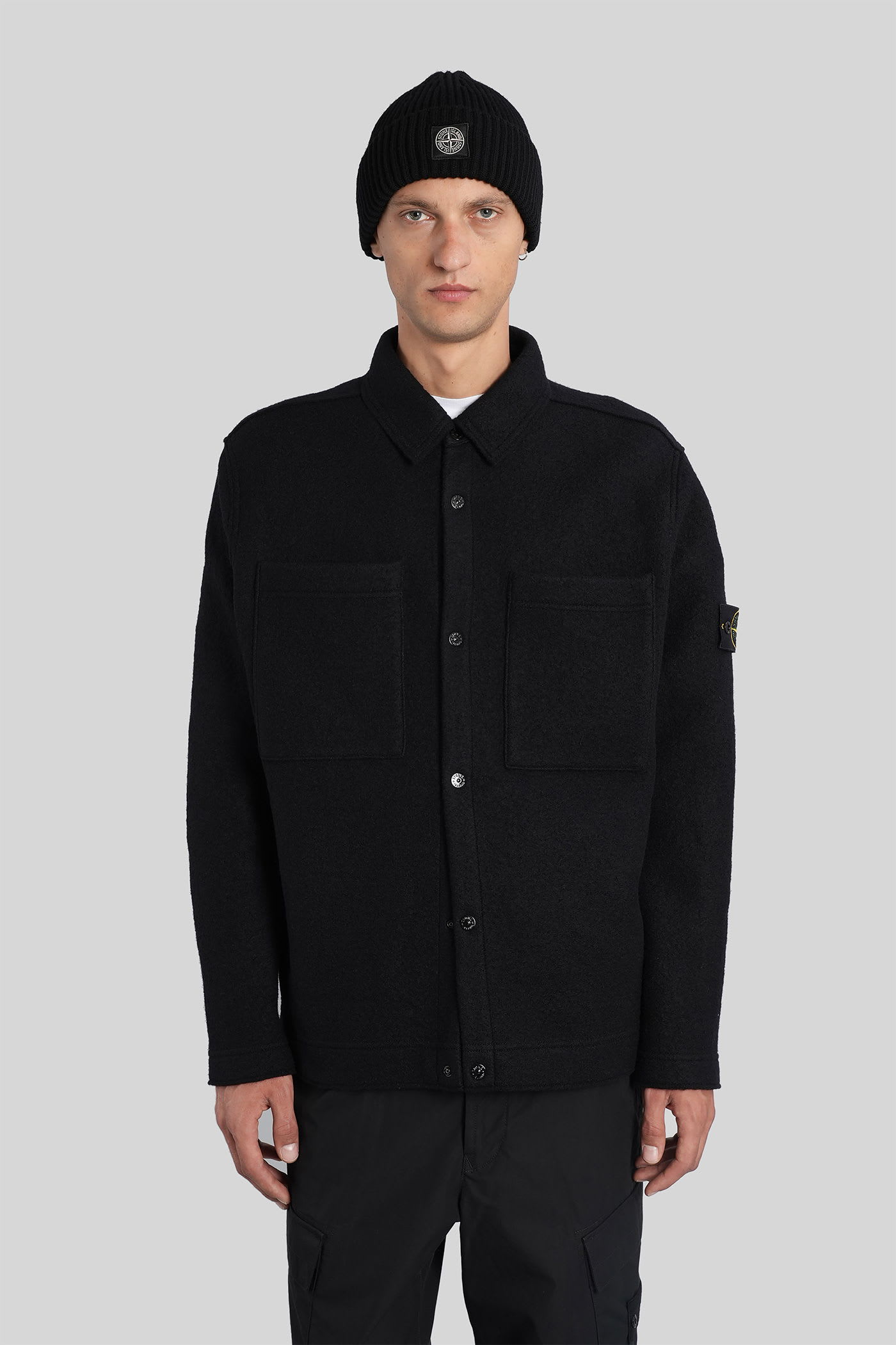Stone Island Casual Jacket In Black Wool