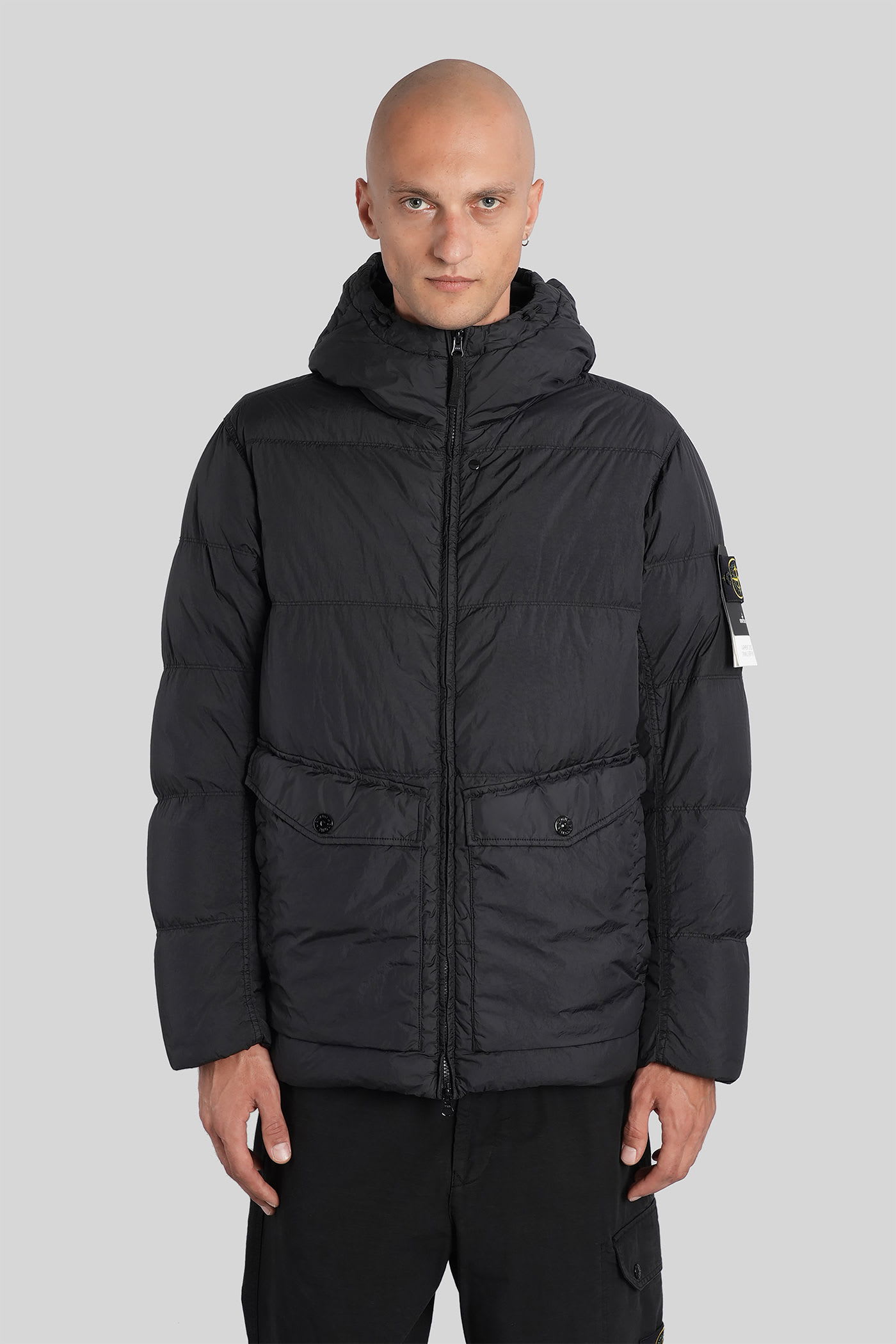 Stone Island Puffer In Black Polyamide