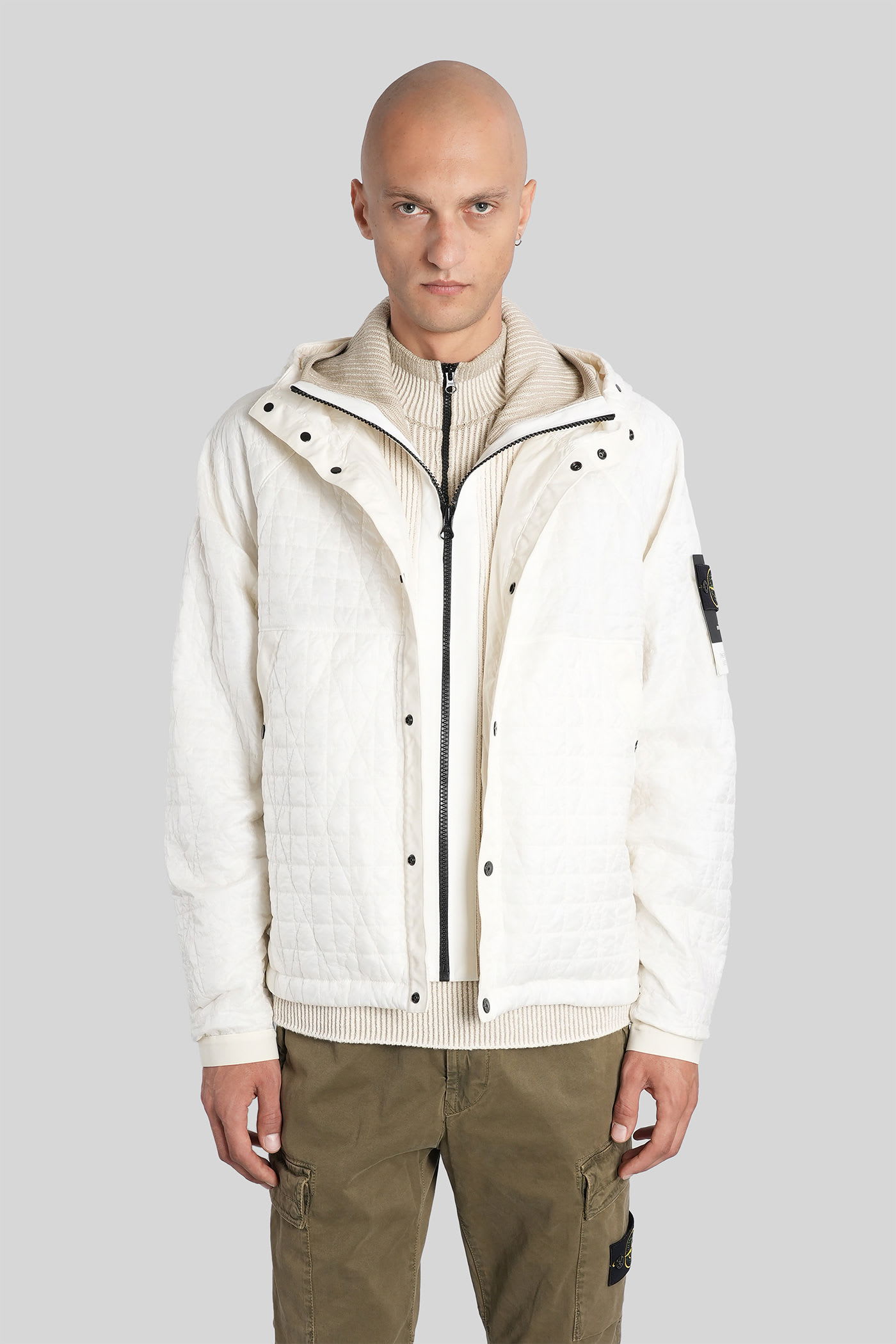 Stone Island Casual Jacket In Beige Polyamide