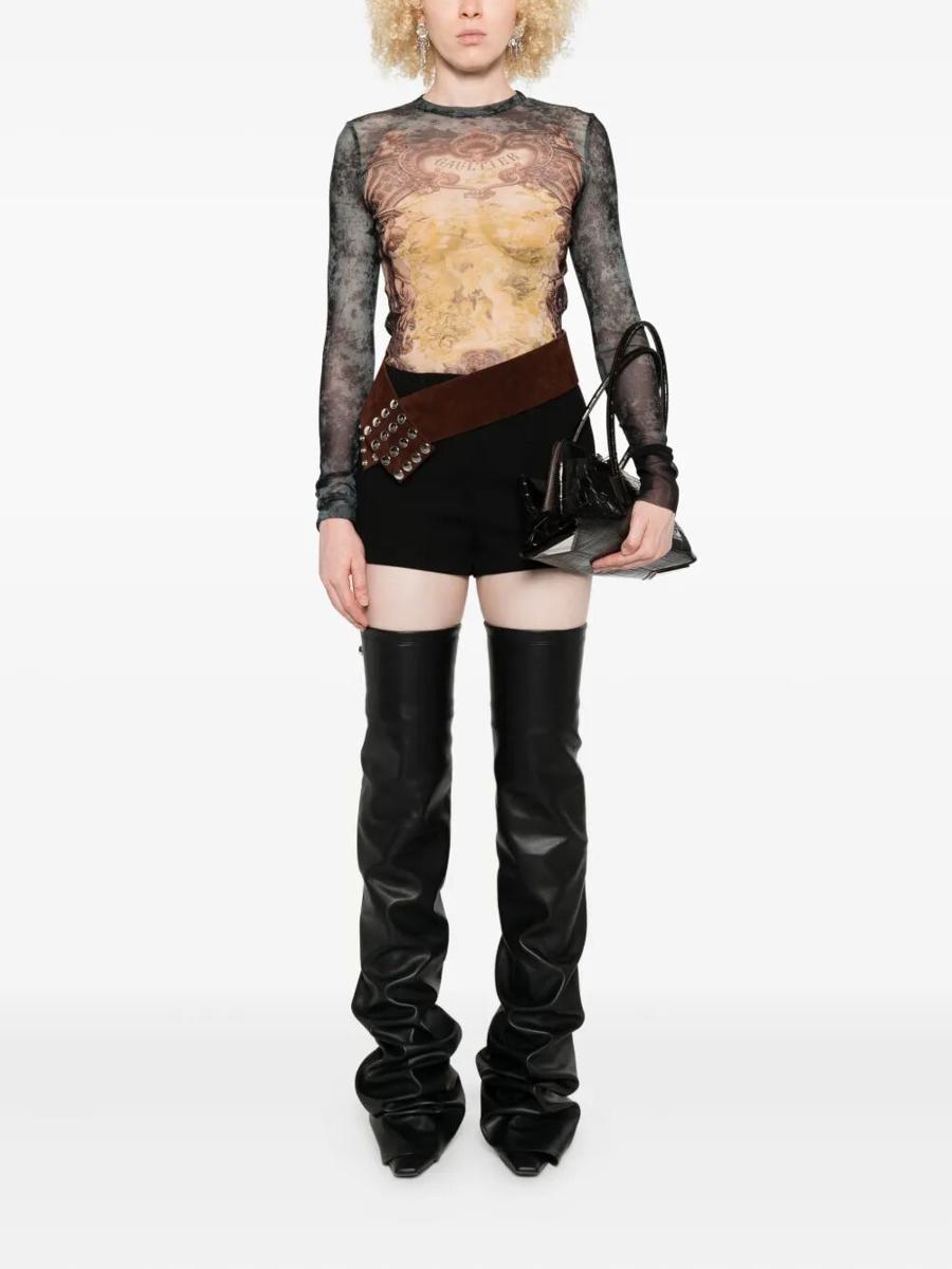 Jean Paul Gaultier Mesh Long Sleeves Top Printed "Médaillon" Clothing