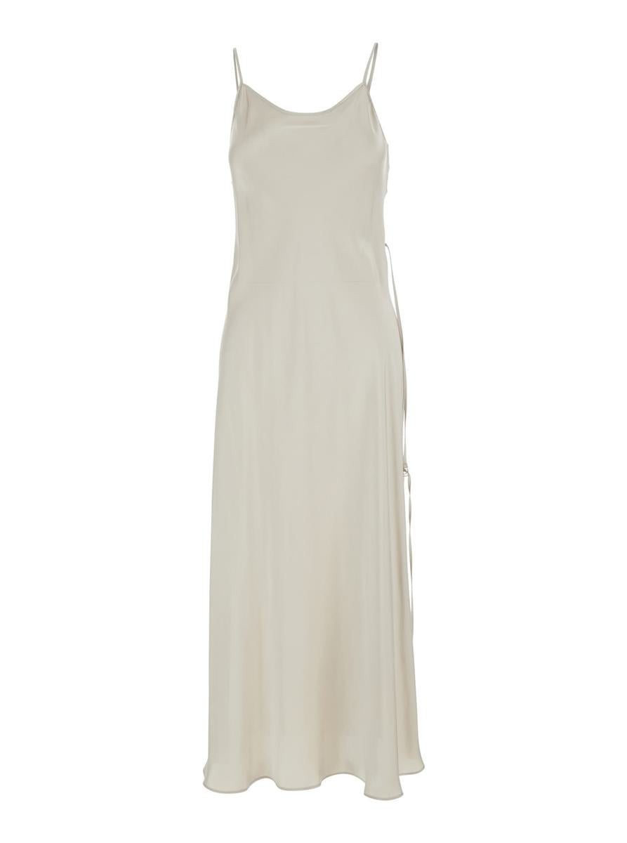 Beige Long Dress With Boat Neck On The Front In Tech Fabric Woman